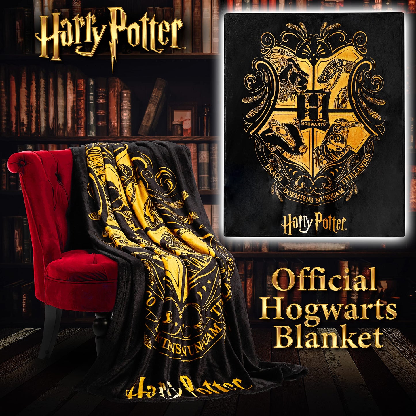 Harry Potter Gifts Fleece Bed Blanket Super Soft Cosy Bed Throw Hogwarts Bedroom Decor Plush Comforter 150 x 130cm for Bedroom Travel Sleepovers