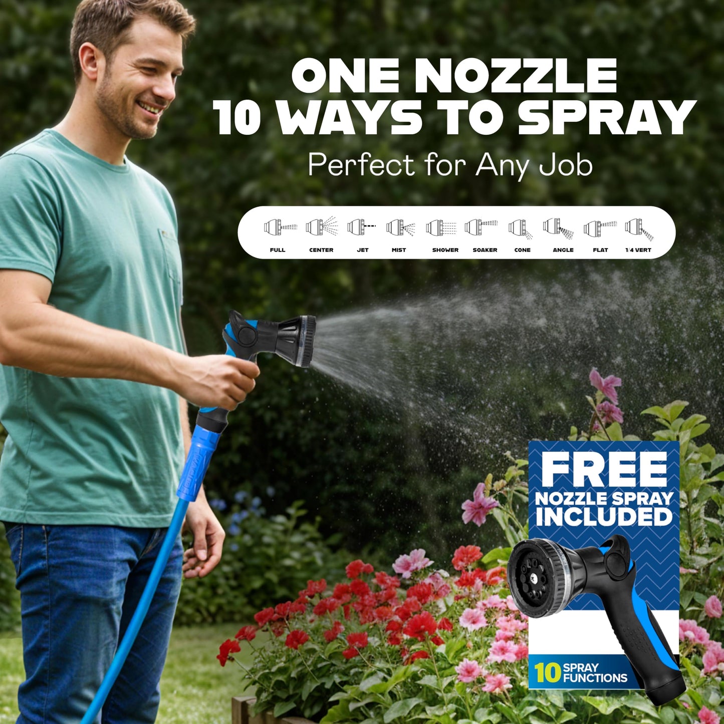 Invictus 50Ft Garden Hose with Nozzle, Premium Heavy Duty Drinking Water Hose 50 Ft, Lightweight, Reinforced 2-Layer Strength, Kink Free, Easy Connect Crush Resistant Fittings, Flexible, 400 PSI