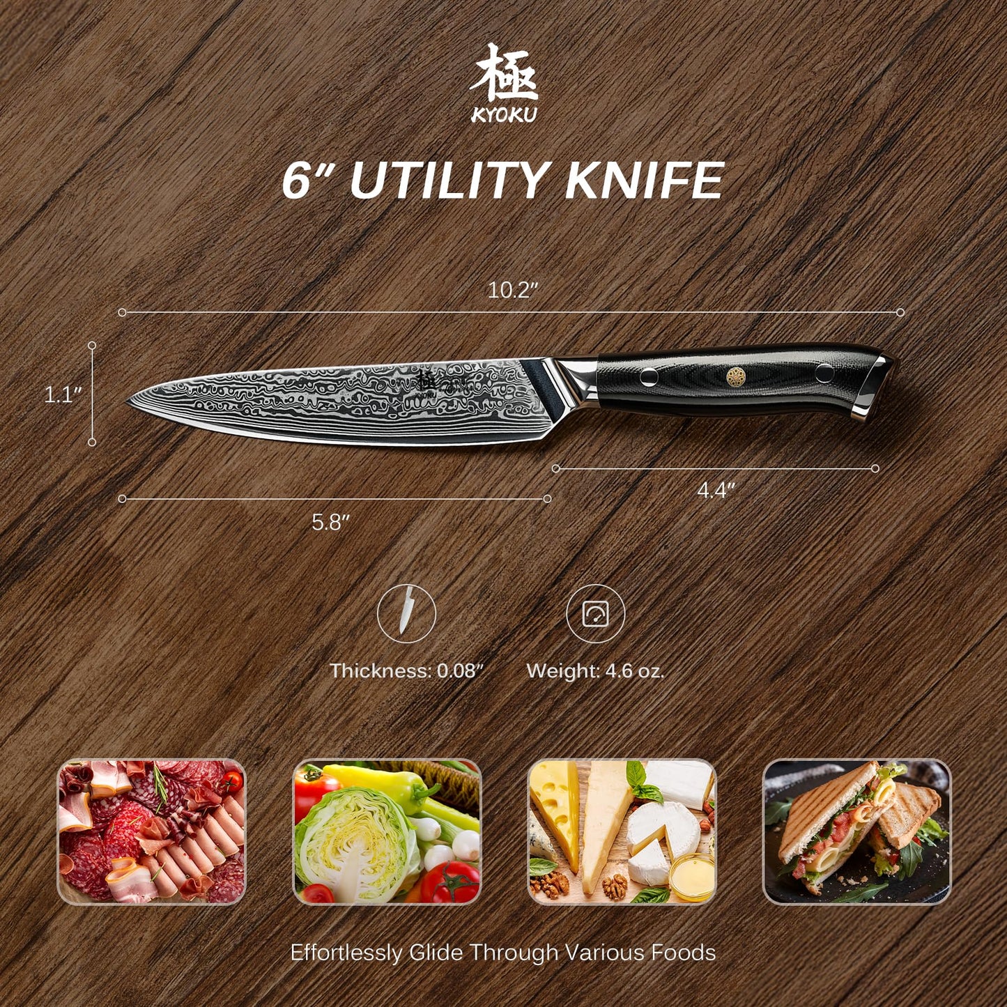 KYOKU Chef Utility Knife - 6" - Shogun Series - Japanese VG10 Steel Core Forged Damascus Blade - with Sheath & Case