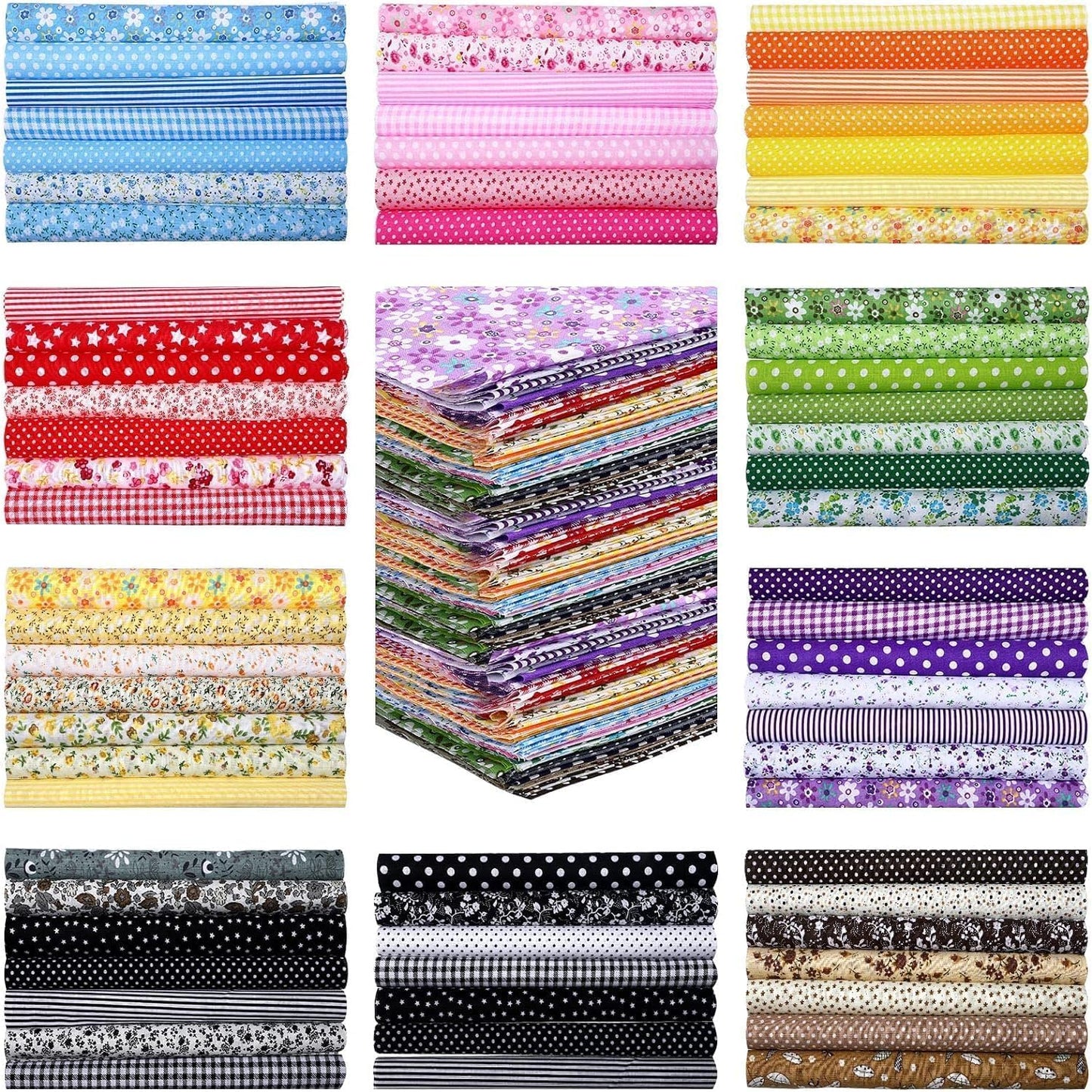 Eatbuy Quilting Fabric, 70 Pieces 10" X 10" Cotton Craft Fabric Bundle Squares, Pre-Cut Quilt Squares, Squares Sheets Patchwork for DIY Sewing and Quilting Crafting (25 X 25 Cm)