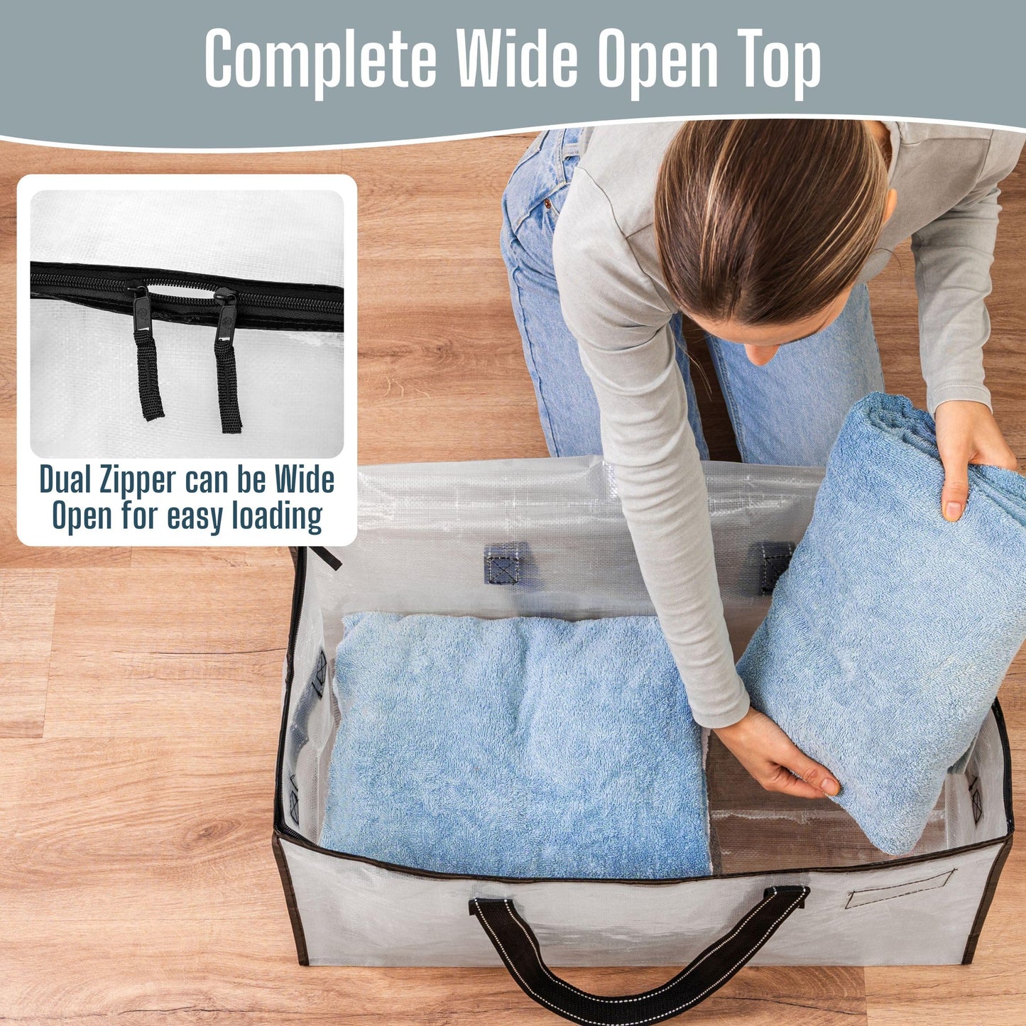 VENO 10 Pack Clear Moving Bags with Zippers, Heavy Duty Moving Boxes Alternative, Large Storage Totes for Clothes, Blankets & Comforters, College Dorm Essentials, Water-Resistant (Clear, 10 Pack)