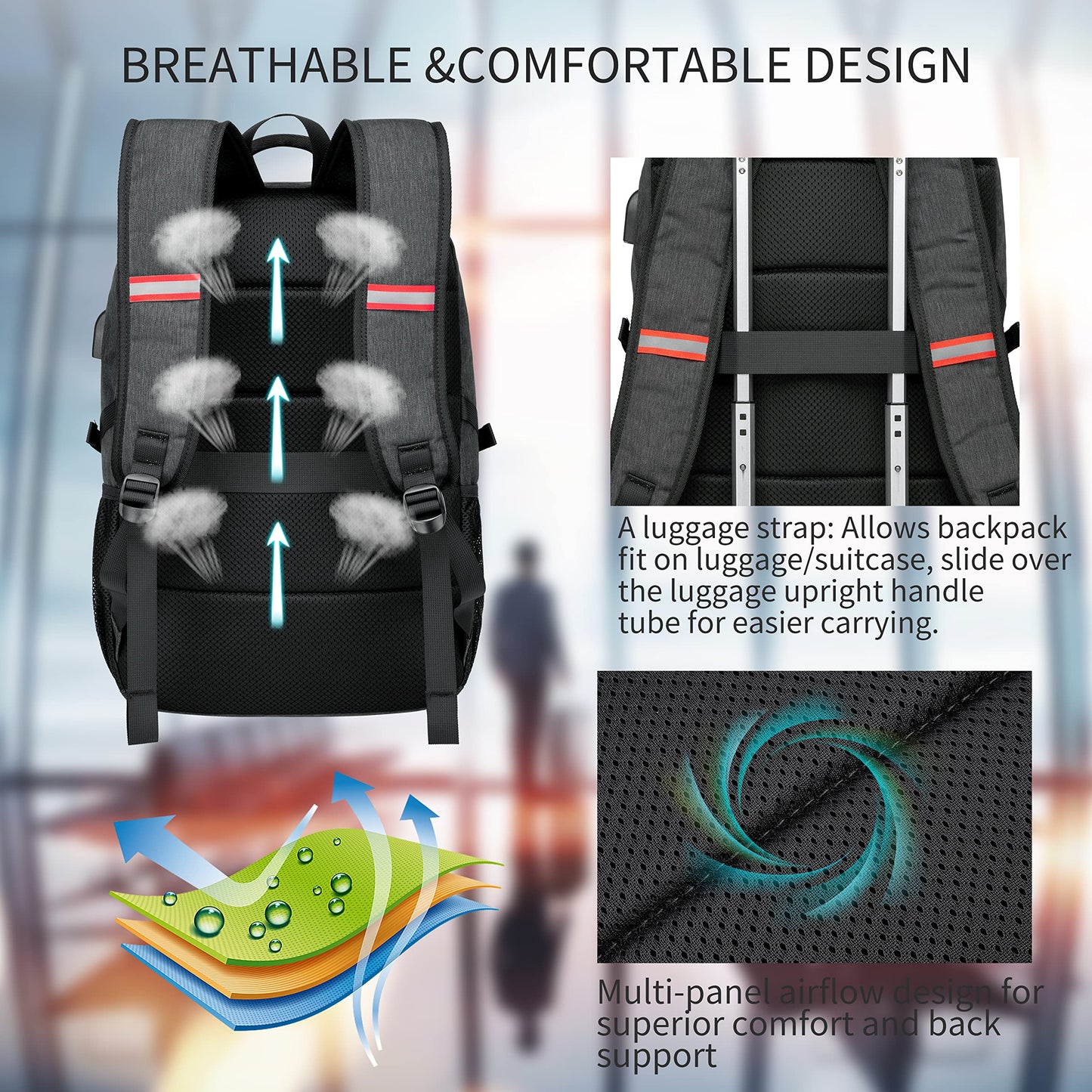 Cafele Backpack,Waterproof Large 17in Laptop Backpack for Trip School Work Bookbag Computer Rucksack with USB Charging Port,Water Resistant Sturdy Backpack for Men Women,Grey