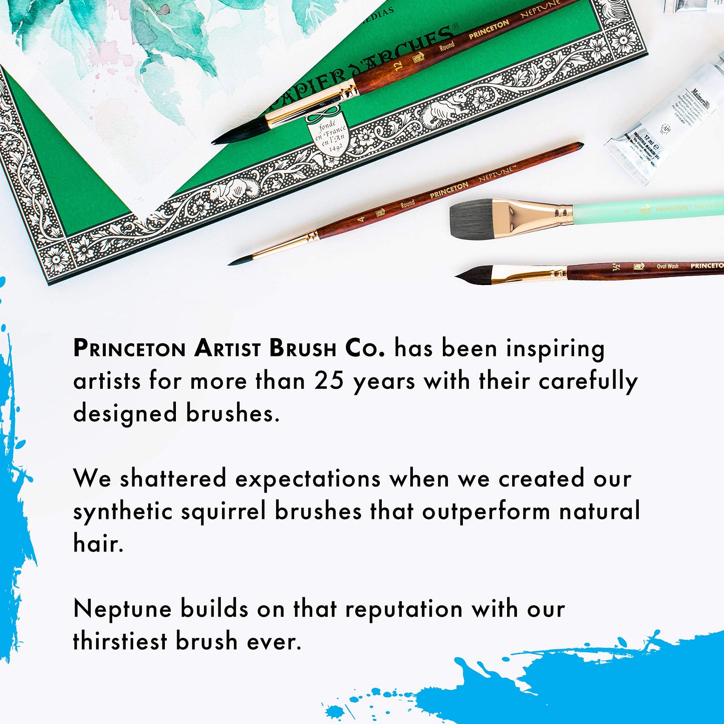 Princeton Artist Brush Neptune Series 4750-4-Piece Synthetic Squirrel Watercolor Paint Brush Set- Includes Aquarelle ¾” Oval Wash ½ & 2 Round Brushes Sizes 4 & 12