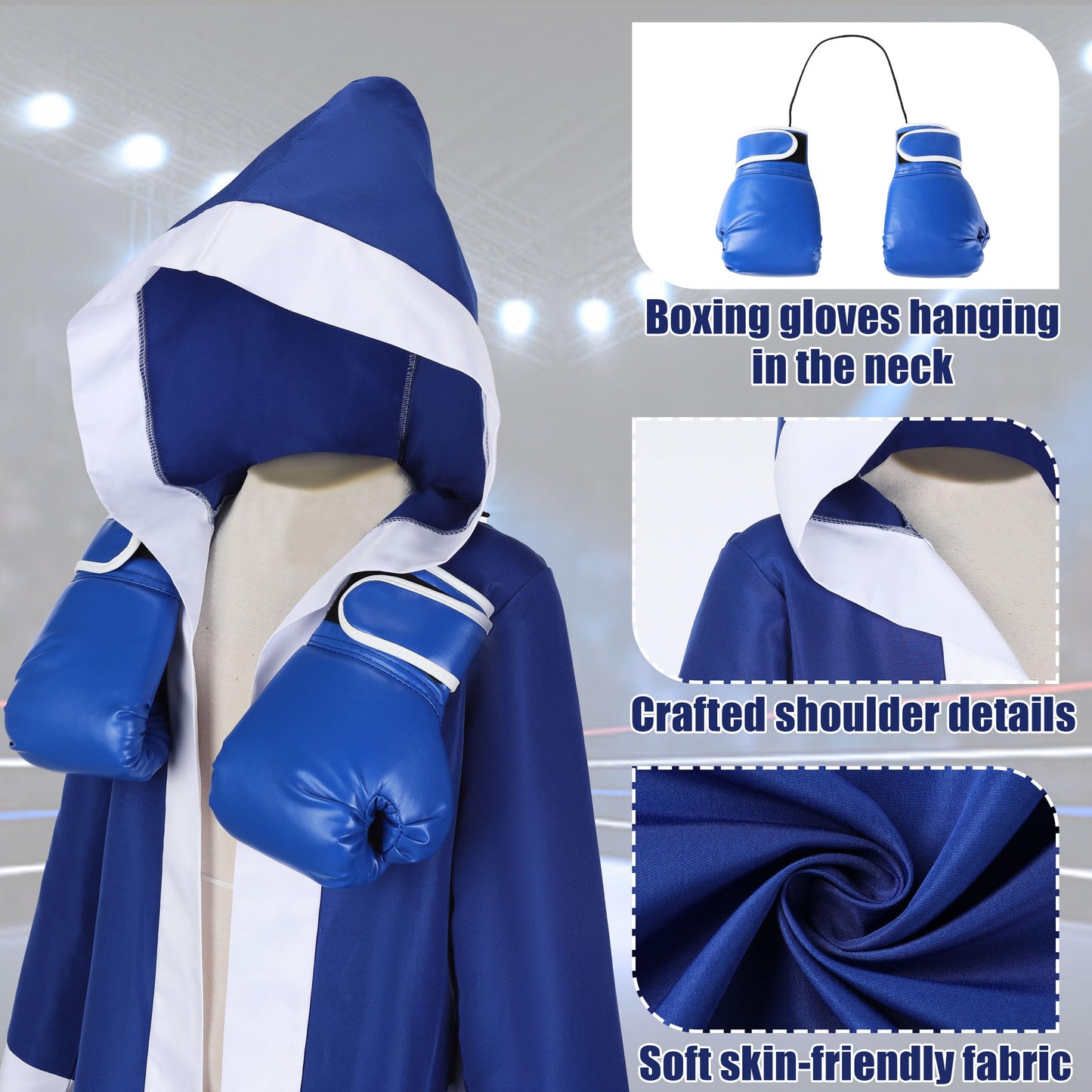 Kosgraiy Boxing Costumes Kids with Glove Robe Shorts,Halloween Boys Boxer Suit,American Boxing Robe,Boy Boxer Outfit,M