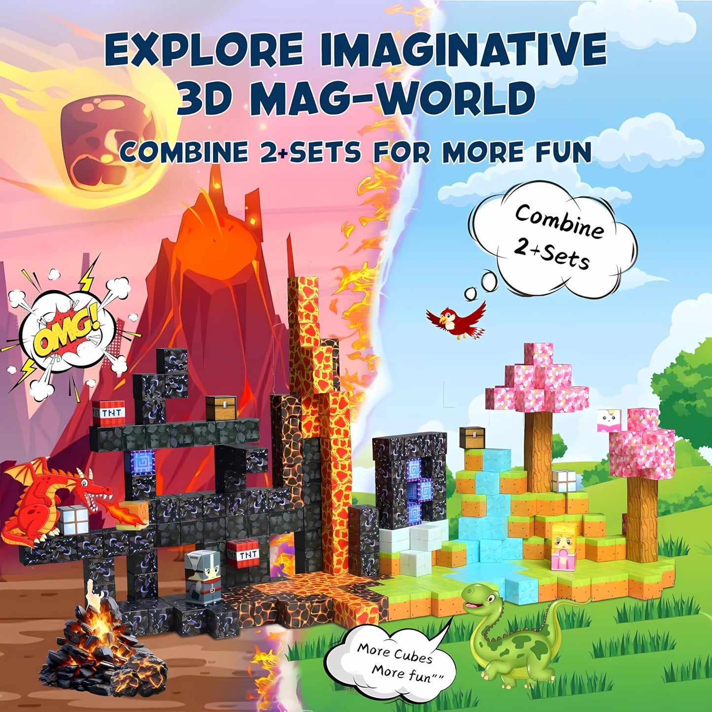 150PCS Magnetic Blocks Building Cubes, STEM Learning Toys Magic Portal Adventure Set, Stacking Blocks Montessori Sensory Games, Educational Birthday Gift for 3 4 5 6 7 8-12 Year Old Boys & Girls
