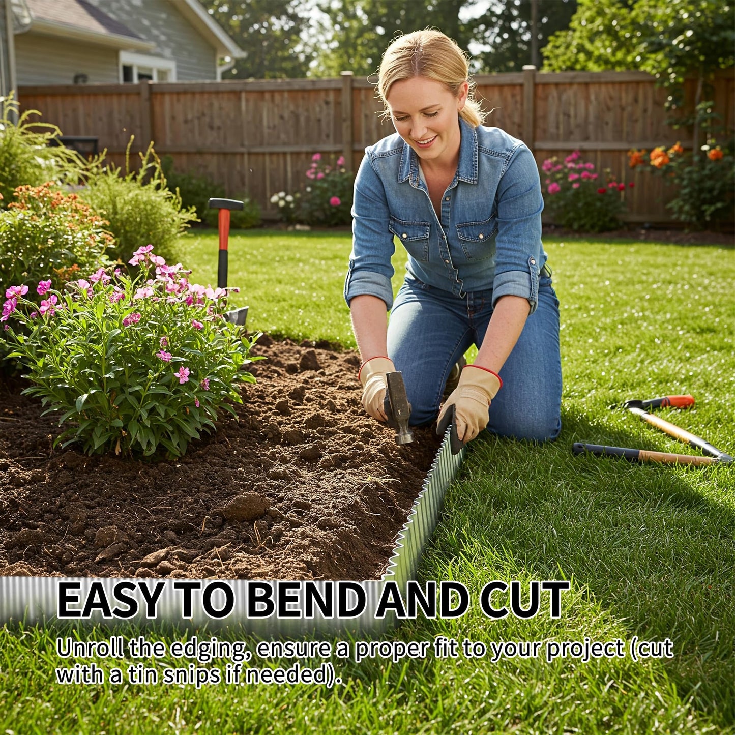 KOL 20FT Corrugated Galvanized Steel 10" Height Garden Edging - Bendable Sturdy Landscape Lawn Edging - Flexible Metal Long Strips of Garden Border for Raised Flower Bed Tree Surrounds Yard Pathway