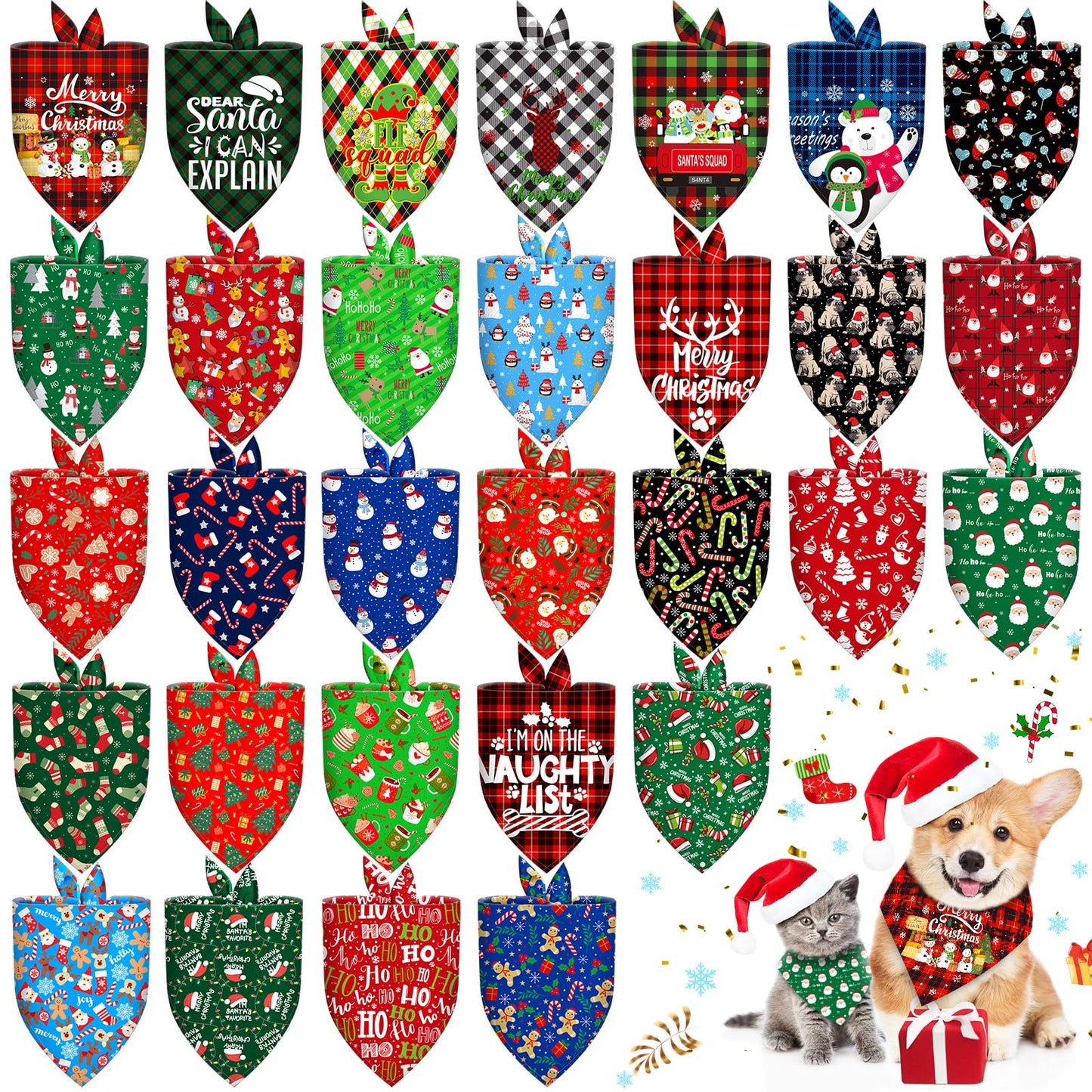 30 Pcs Christmas Dog Bandanas Bulk Adjustable Triangle Dog Scarves Bibs Xmas Puppy Bandanas Pet Neckerchief Washable Holiday Dog Bandana for Christmas Party Small Medium Large Dog Pet Grooming