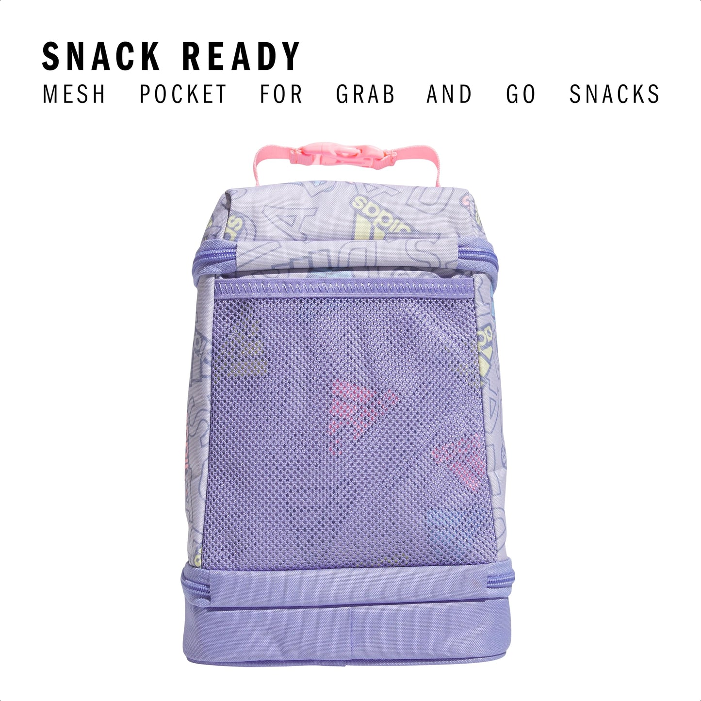 adidas Excel Insulated Lunch Bags, Lunch Cooler with Zipper, Pocket for Ice Pack, and Clip, Temperature Control Insulation, Adi Comp Silver Violet/Light Purple/Pink Spark, One Size, Excel Insulated