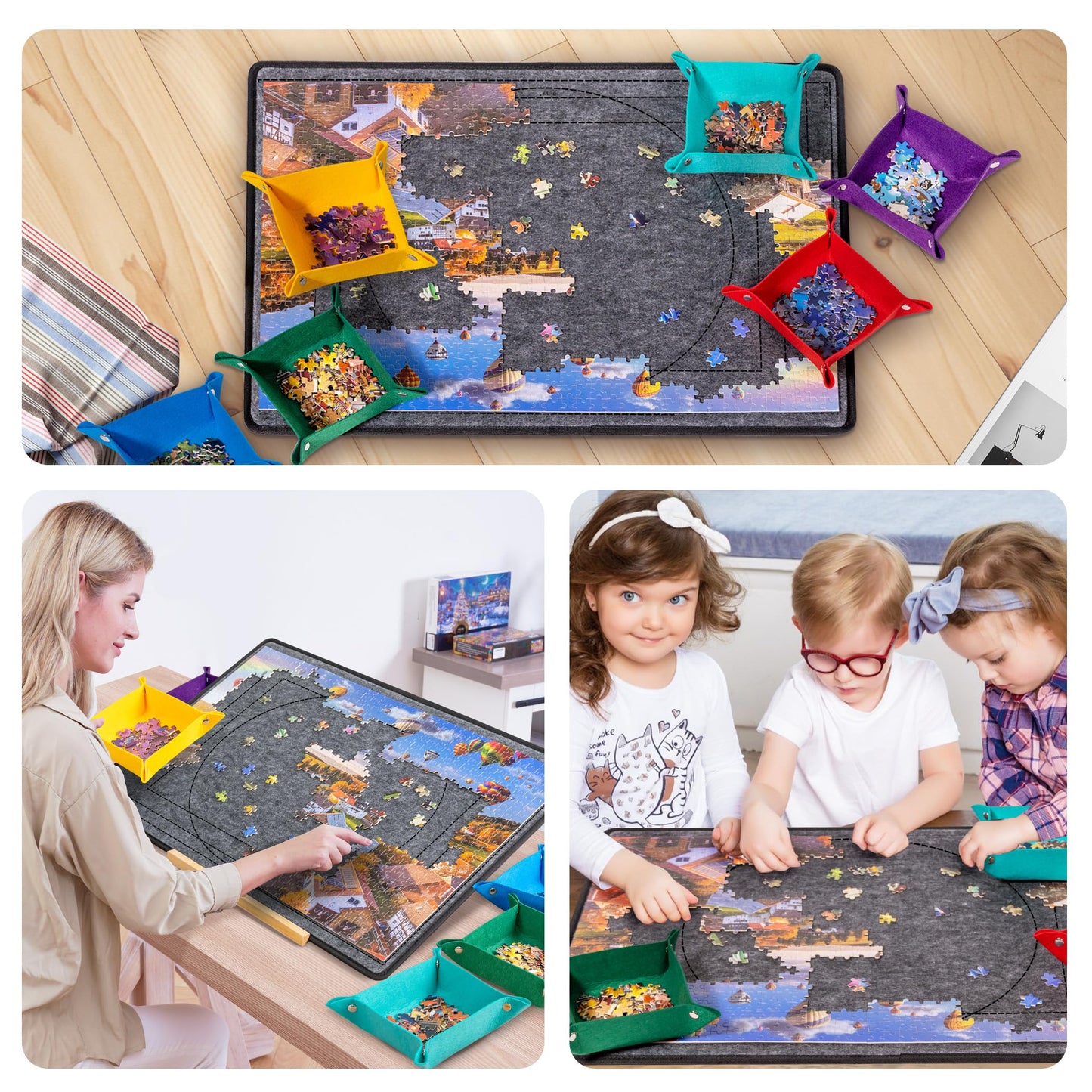 Becko US Foldable Design, Jigsaw Puzzle Board with Cover & 6 Sorting Trays, Portable & Lightweight Puzzle Table, for 1000 Piece Jigsaw Puzzles