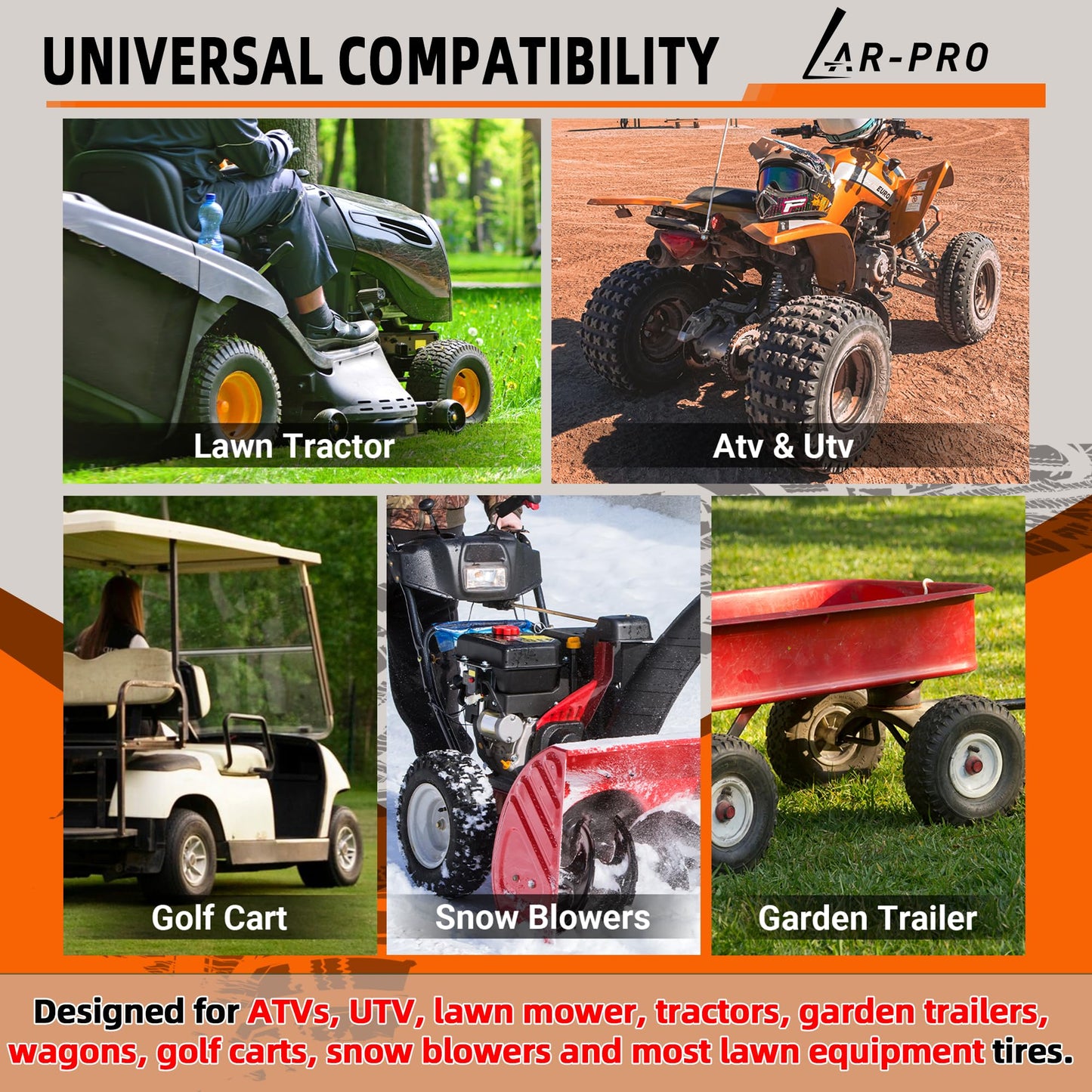 AR-PRO Heavy-Duty 25x8-12 Inner Tubes Universal 25x9-12, 25x10-12 for ATV/UTV, Lawn Tractor, Golf Cart, Snow Blowers, and More - With TR6 Metal Valve Stems - Made from Durable Butyl Rubber (2-Pack)