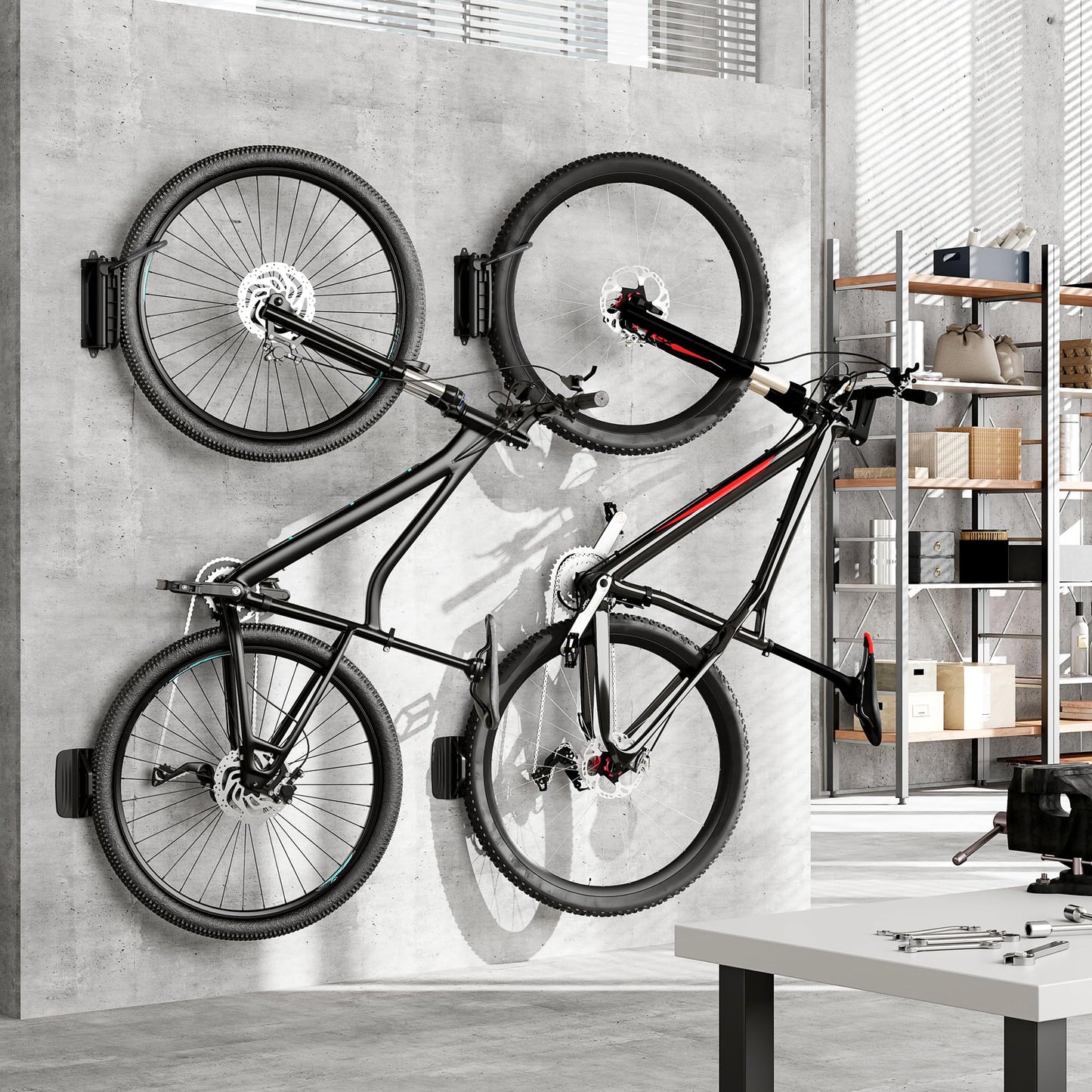 monTEK Swivel Bike Wall Mount – Space-Saving Vertical Bike Rack, Heavy-Duty Garage Bike Hanger, Sturdy Storage Hook Holds Up to 66lbs, Easy to Install, 2 Pack