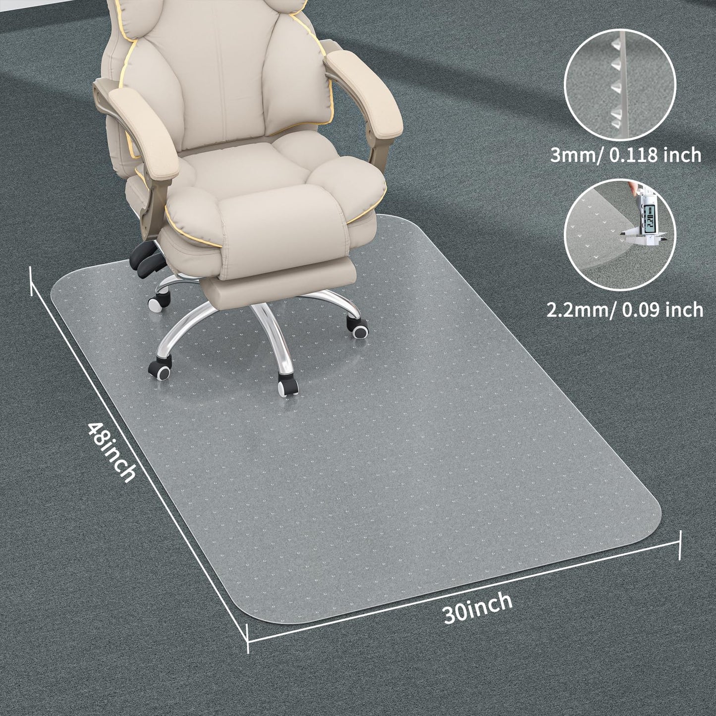 MESHDO Office Chair Mat for Carpet, 30" X 48" X 0.09" Clear and Thick Carpet Chair Mat with Non-Slip Studded for Home and Office Low Pile Carpets