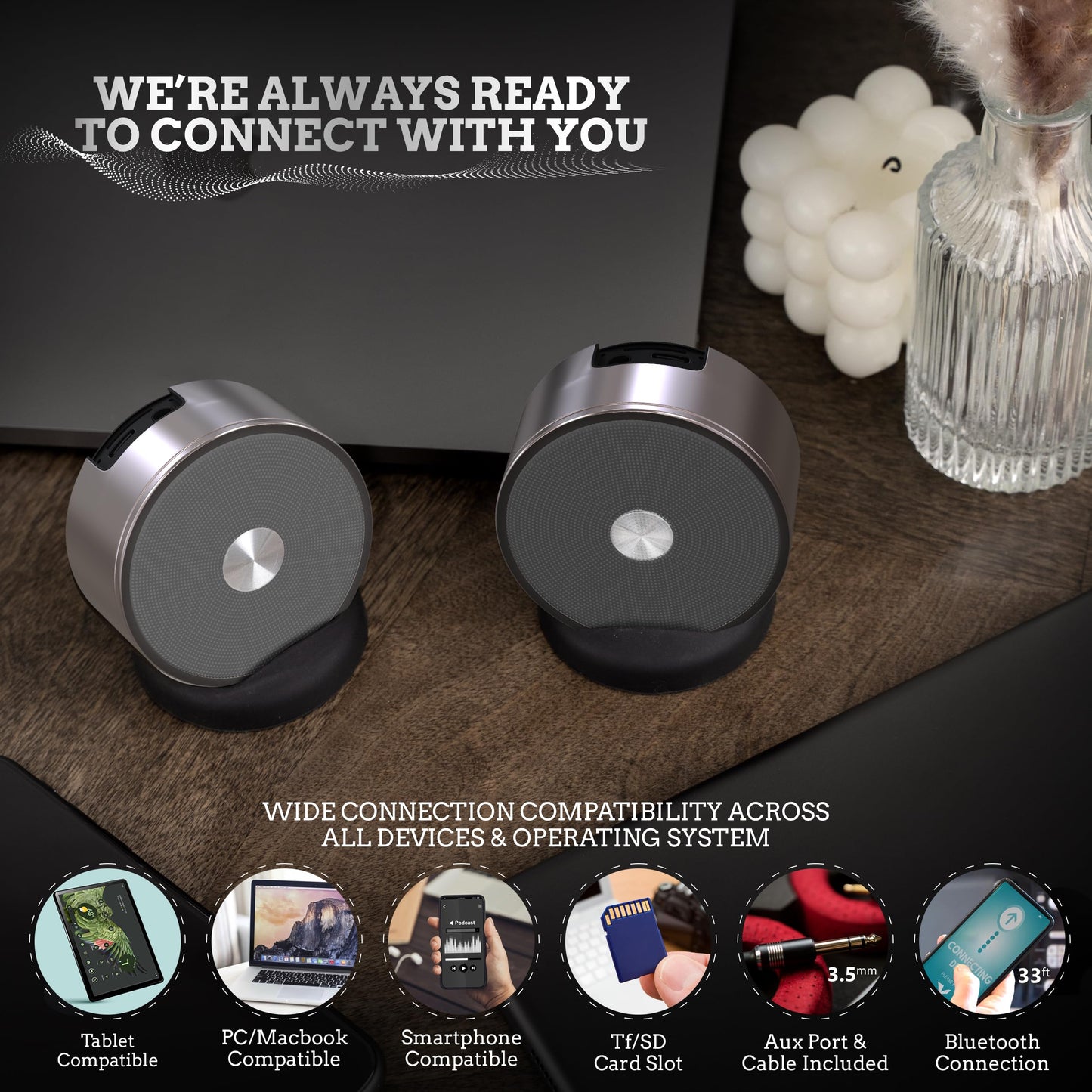 Stereo Bluetooth Speakers - Wireless Computer Speaker for Desktop Laptop PC for Boys & Girls Sister Brother Mom & Dad - Bluetooth Stereo Speakers Home Theater Gaming Rose Gold