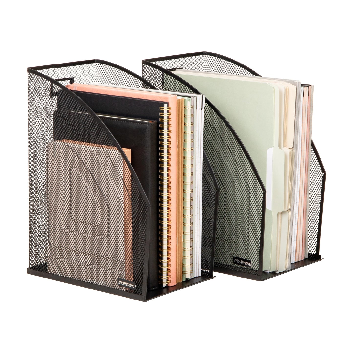 Mind Reader Vertical File Storage, Desktop Organizer, Workspace, Office, Metal Mesh, 15.9Lx25.4Wx31.8Hcm, Set of 2, Black
