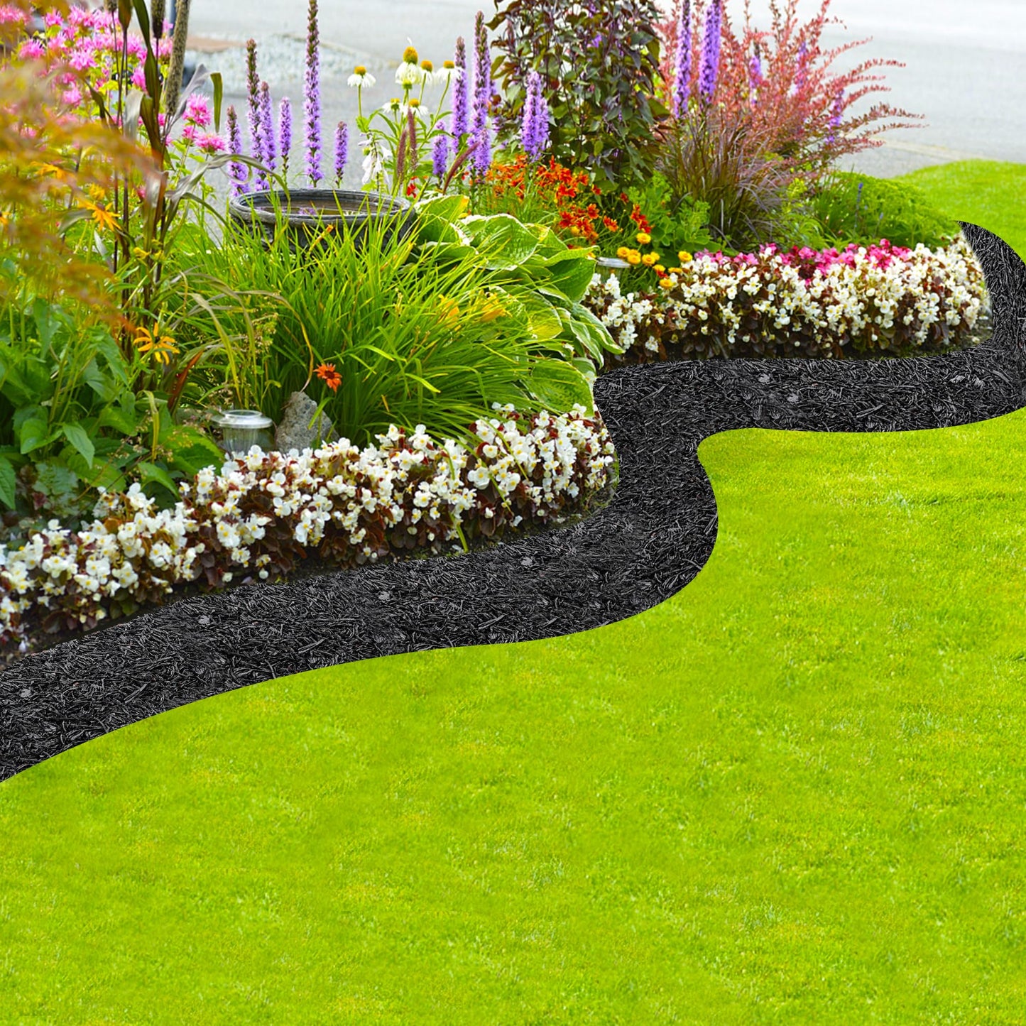140'' x 5.5" Natural Mulch Roll for Landscaping - Black Double Sided Rubber Mulch Roll - Permanent Garden Edging Barrier Mat for Walkway Pathway Plants,Vegetables and Flowers