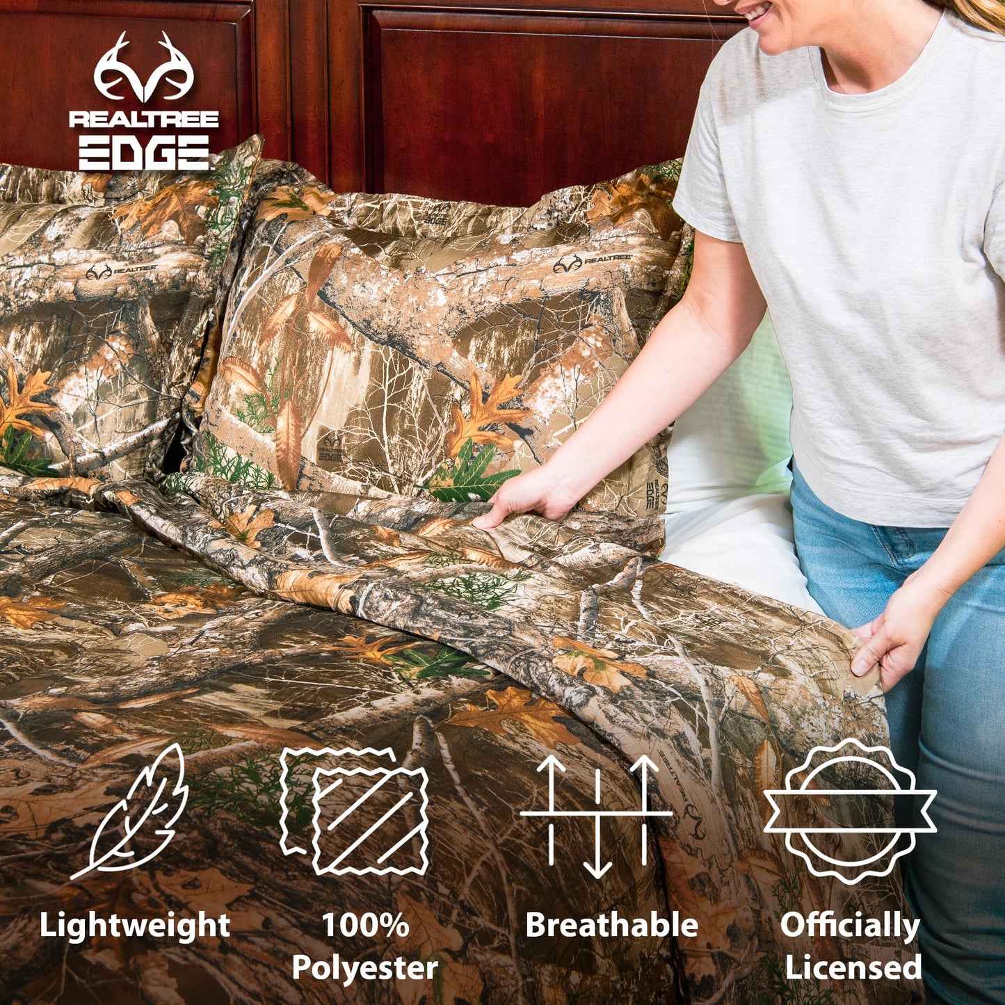 Northwest Realtree Full/Queen, 1 Comforter and 2 Sham Set, All Seasons, Men and Women Soft Cabin Bedding, Realtree Edge