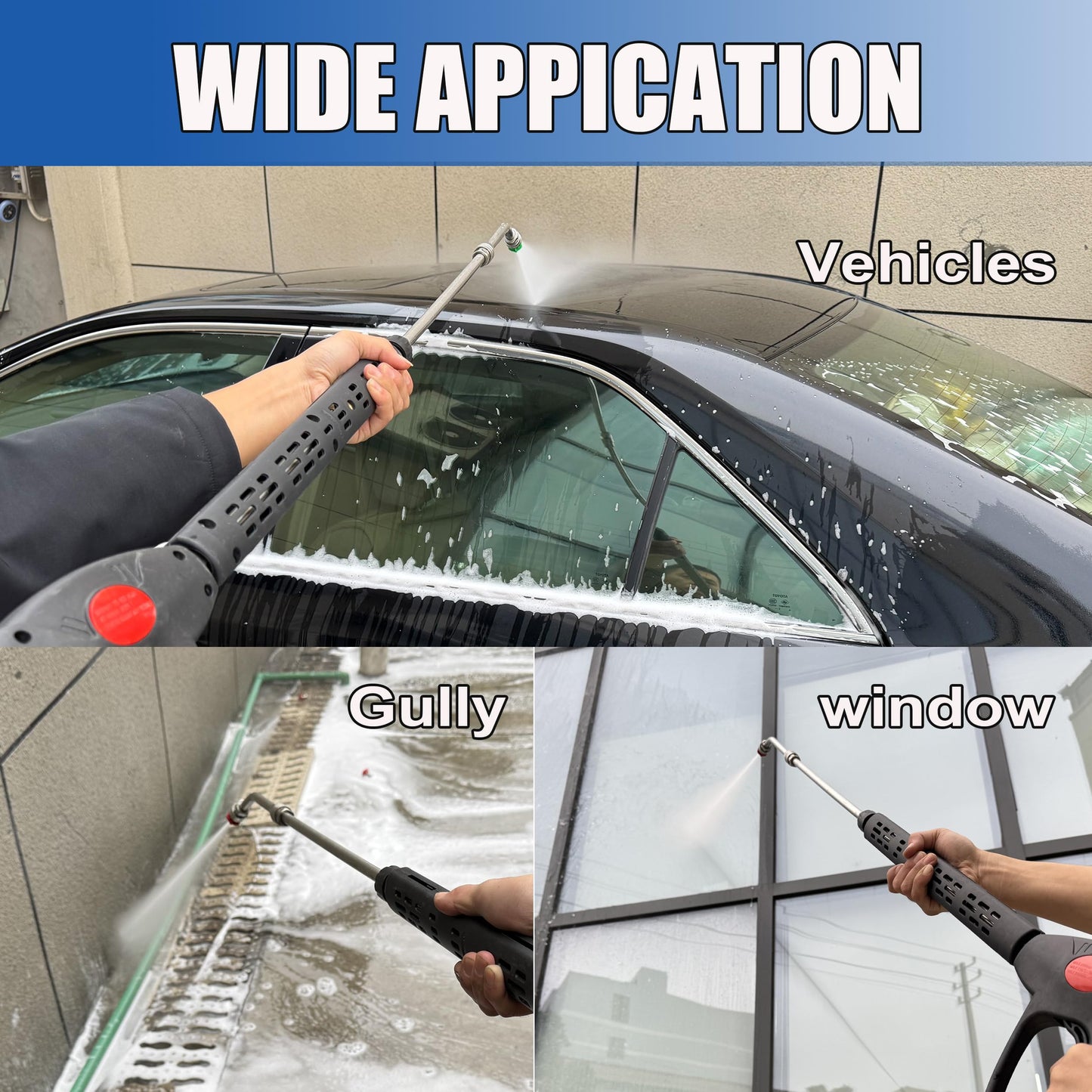 M MINGLE Replacement Pressure Washer Gun with Extension Wand, 30 Degree Curved Rod, M22 15mm or M22 14mm Fitting, 5 Nozzle Tips, 4000 PSI