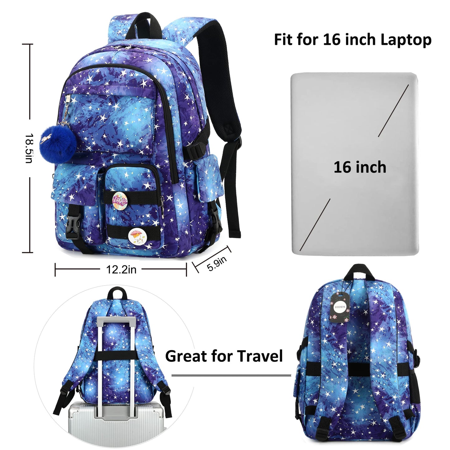Laptop Backpacks for Women 16 Inch School Bag College Backpack Travel Daypack Large Bookbags for Teens Girls Students (Galaxy Blue)