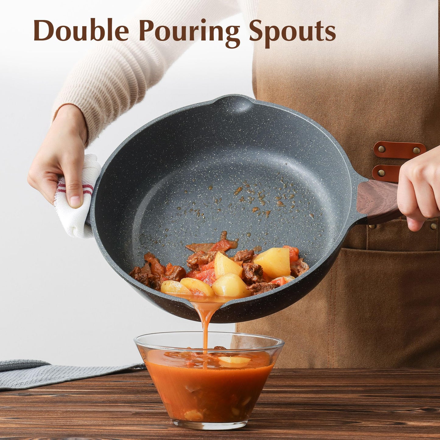 SENSARTE Nonstick Deep Frying Pan Skillet, 11-inch Saute Pan with Lid, Stay-Cool Handle, Chef Pan Healthy Stone Cookware Cooking Pan, Induction Compatible