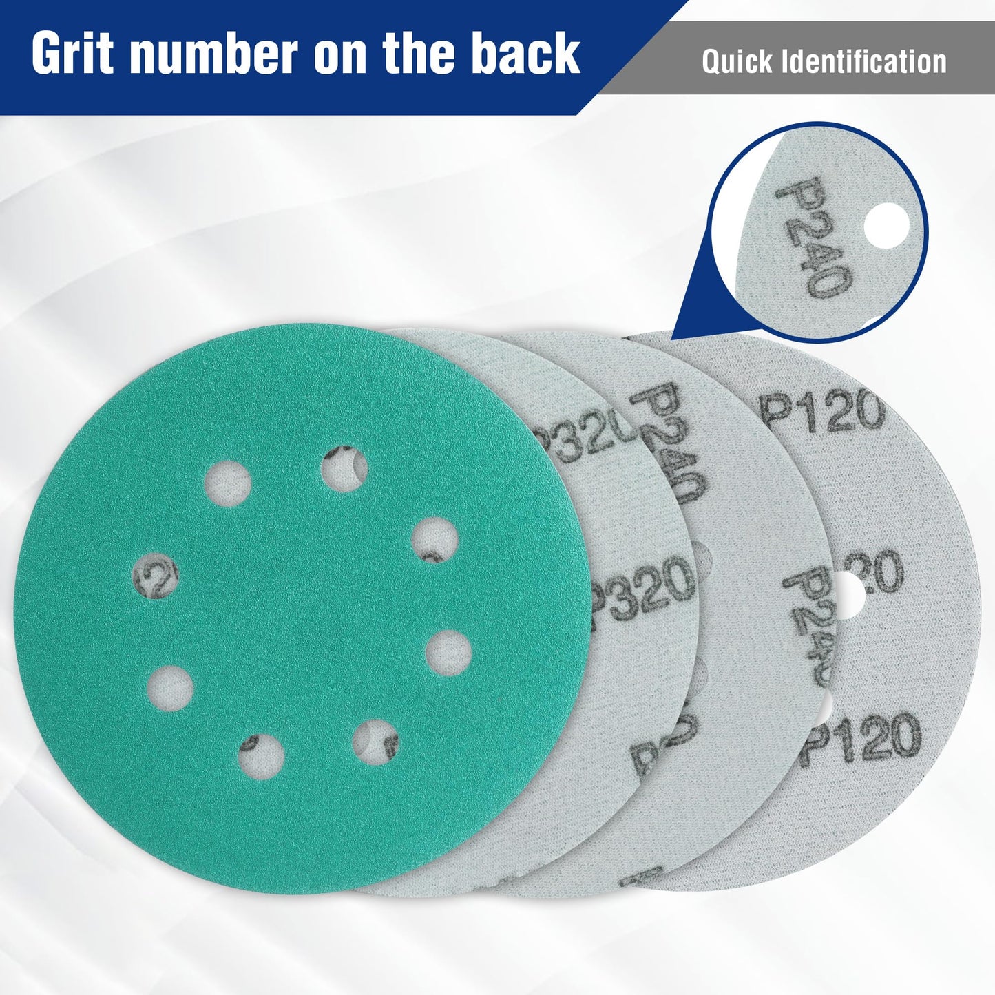 WORKPRO 150 PCS 5 Inch Premium Sanding Discs Set, 5" 8-Hole Polyester Film Hook and Loop Sandpaper, 10 Grades Include 60, 80, 100, 120, 150, 180, 240, 320, 400, 600 Grits for Random Orbital Sander