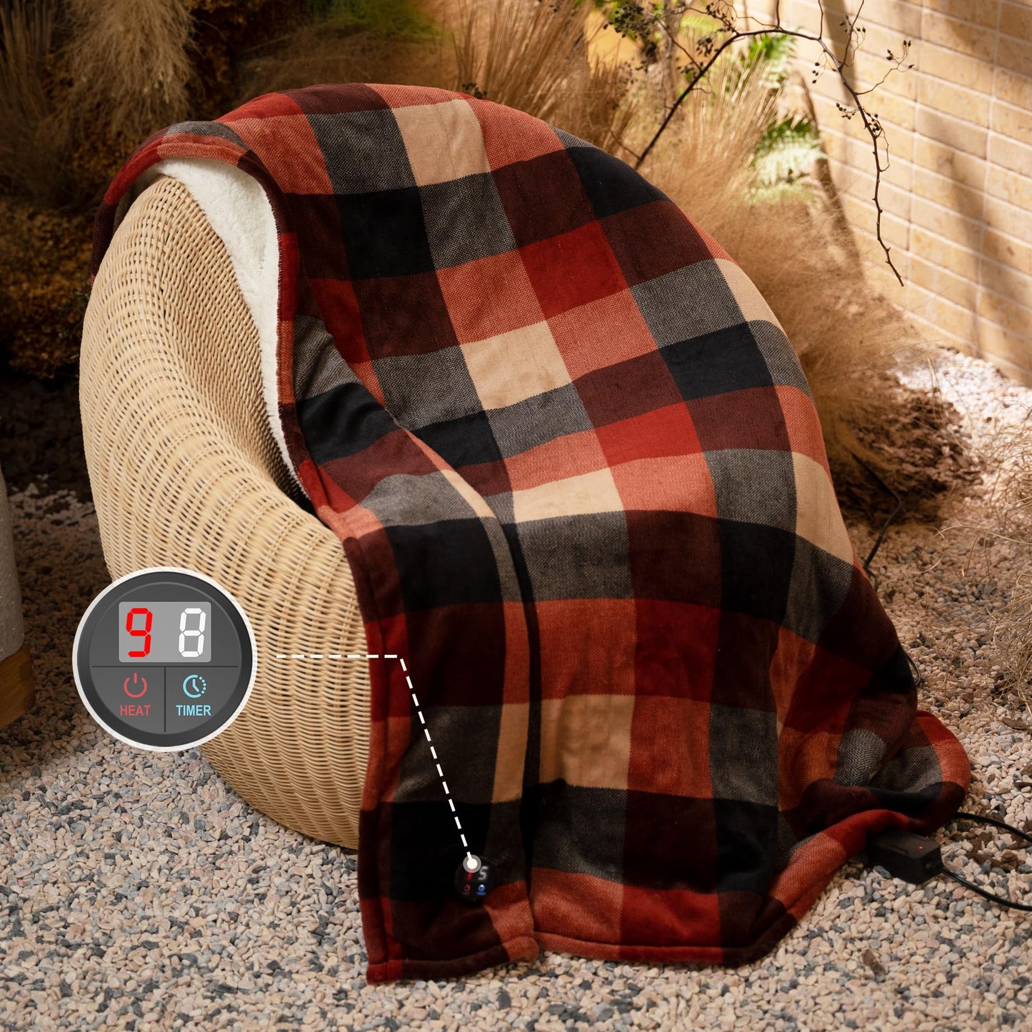 GOTCOZY Heated Blanket Electric Throw 50''X60''- Electric Throw Blanket with One Touch Button 10 Heating Level & 9 Time Settings Heating Blanket, Machine Washable (Check RedBlack)