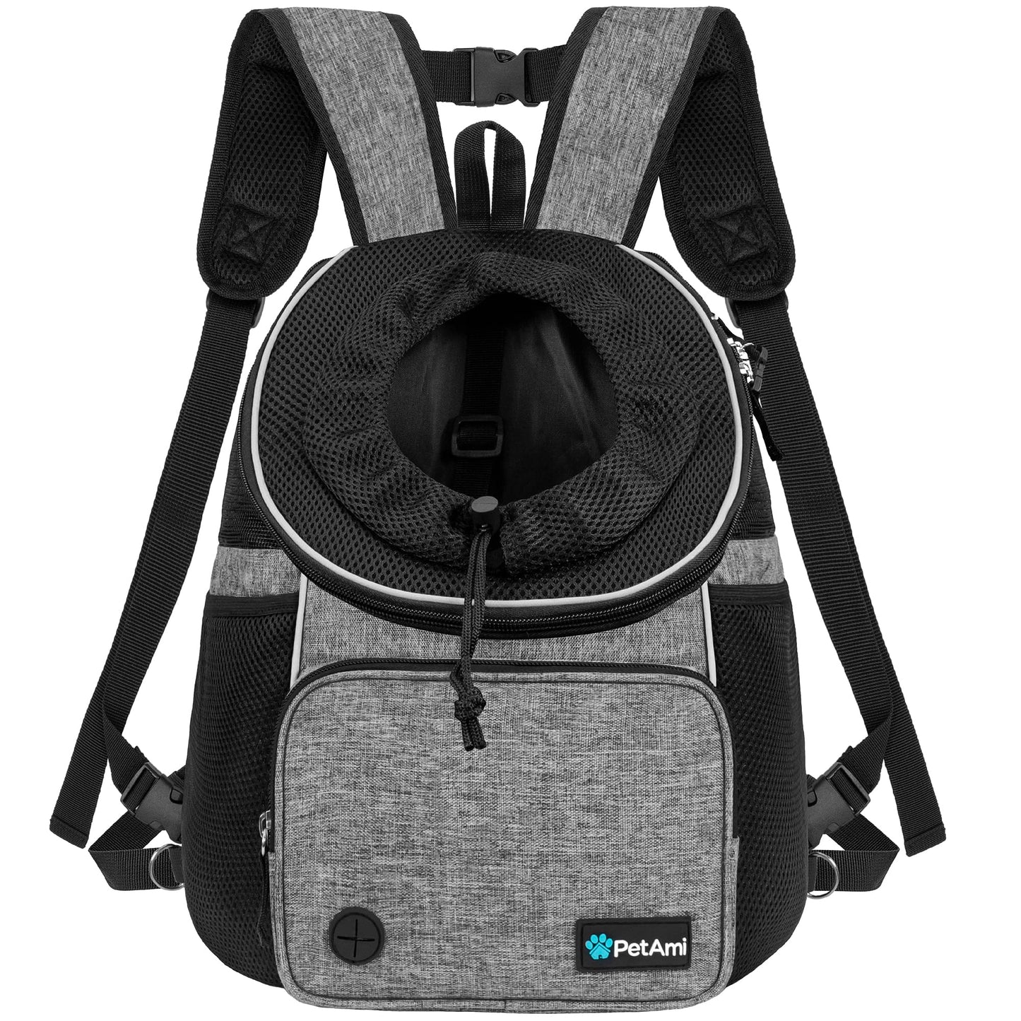 PetAmi Front Carrier Backpack for Dogs and Cats, Adjustable Ventilated Pet Chest Carrier for Hiking, Camping, Travel - Small to Medium Pets, Max 15 lbs, Gray