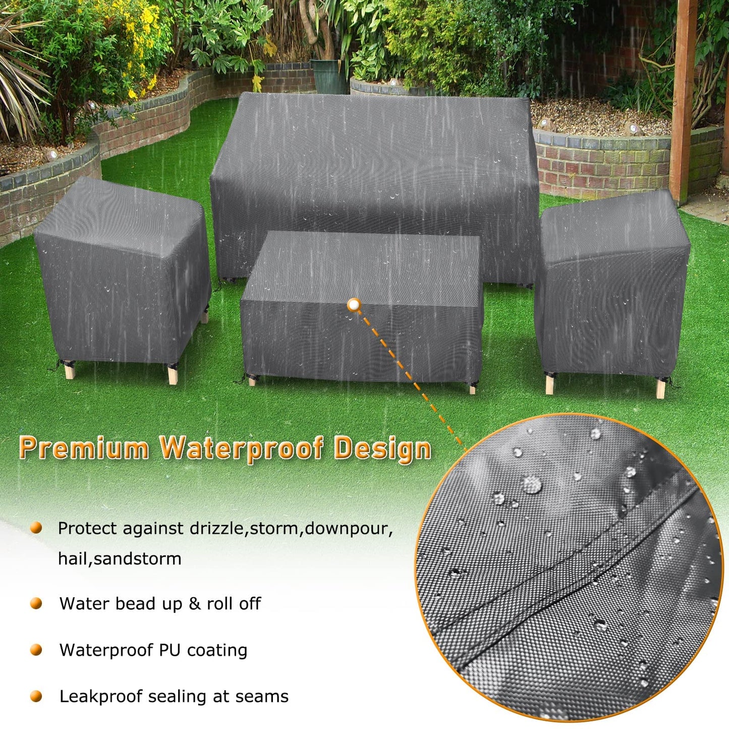 STARTWO Outdoor Waterproof Patio Furniture Covers 4-Piece Set for Chairs 32in, Loveseat 56in, Coffee Table 45in, Heavy Duty, Grey