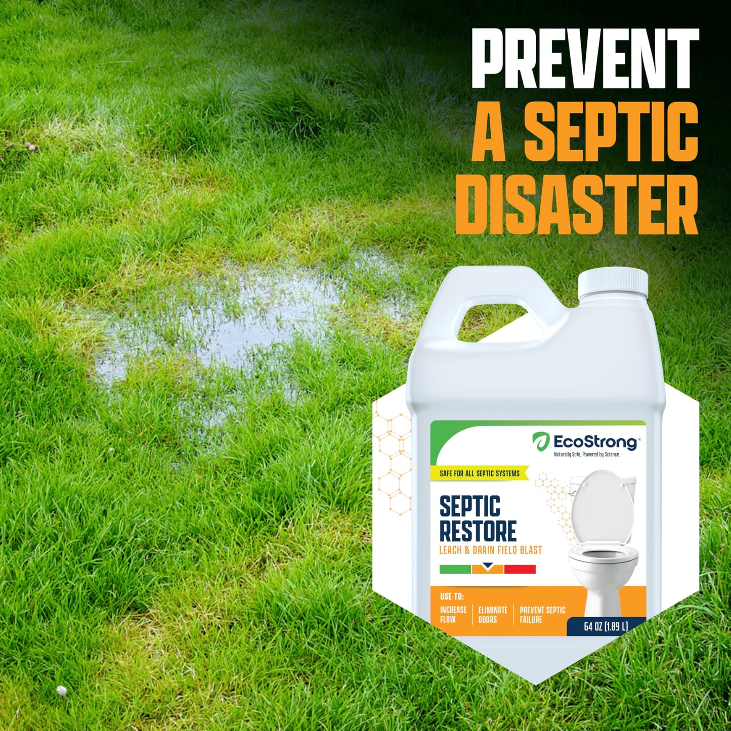 Eco Strong Septic Drain and Leach Field Treatment | Bio-Enzyme Cleaner Breaks Down and Digest Clogs | Removes Odors & Mainline Cleaner (64 OZ)