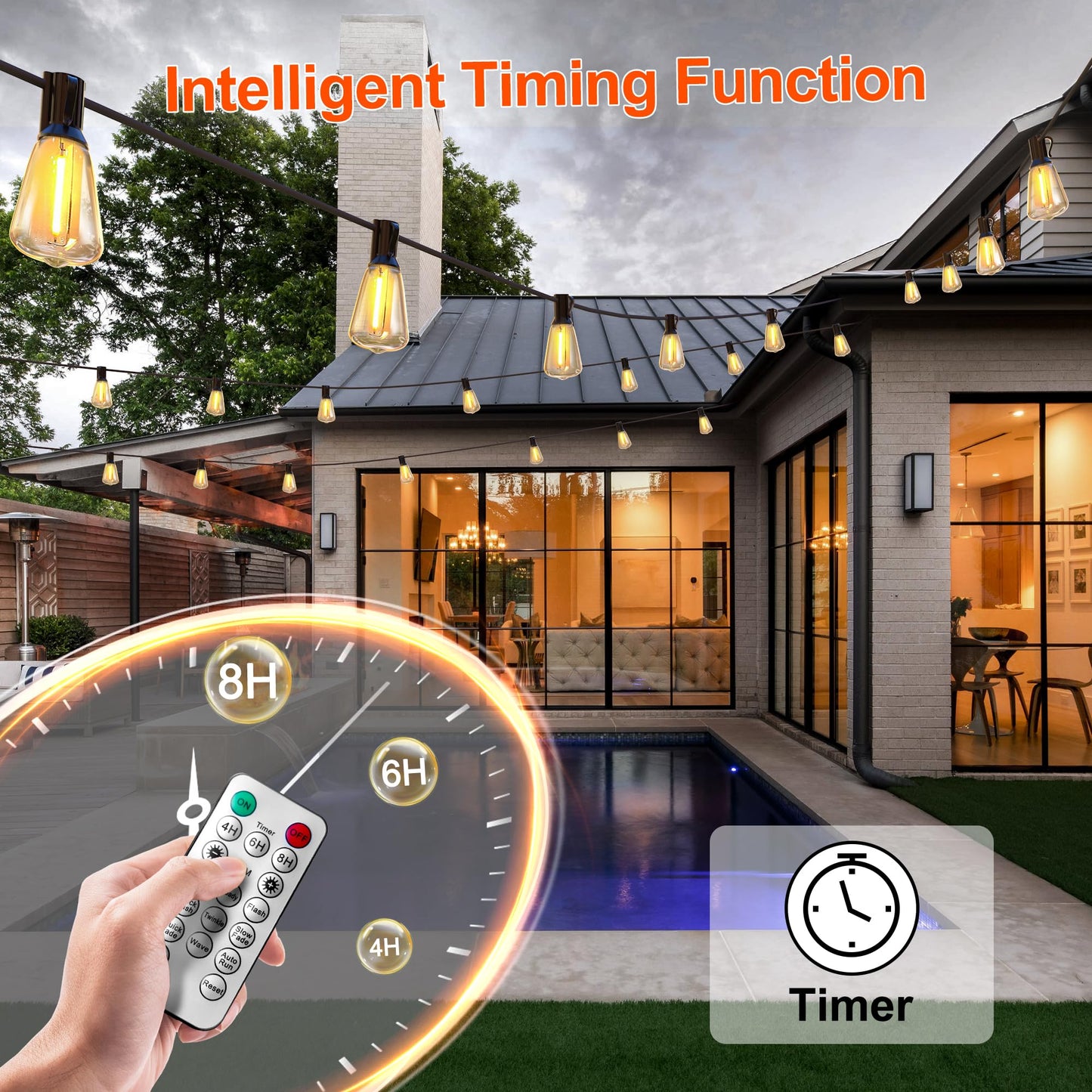BLIATLUS 120FT Solar String Lights Outdoor Waterproof with Remote Control Solar Patio Lights 30+2 shatterproof LED ST38 Bulbs for Porch Garden Market Bistro Patio Backyard Fence