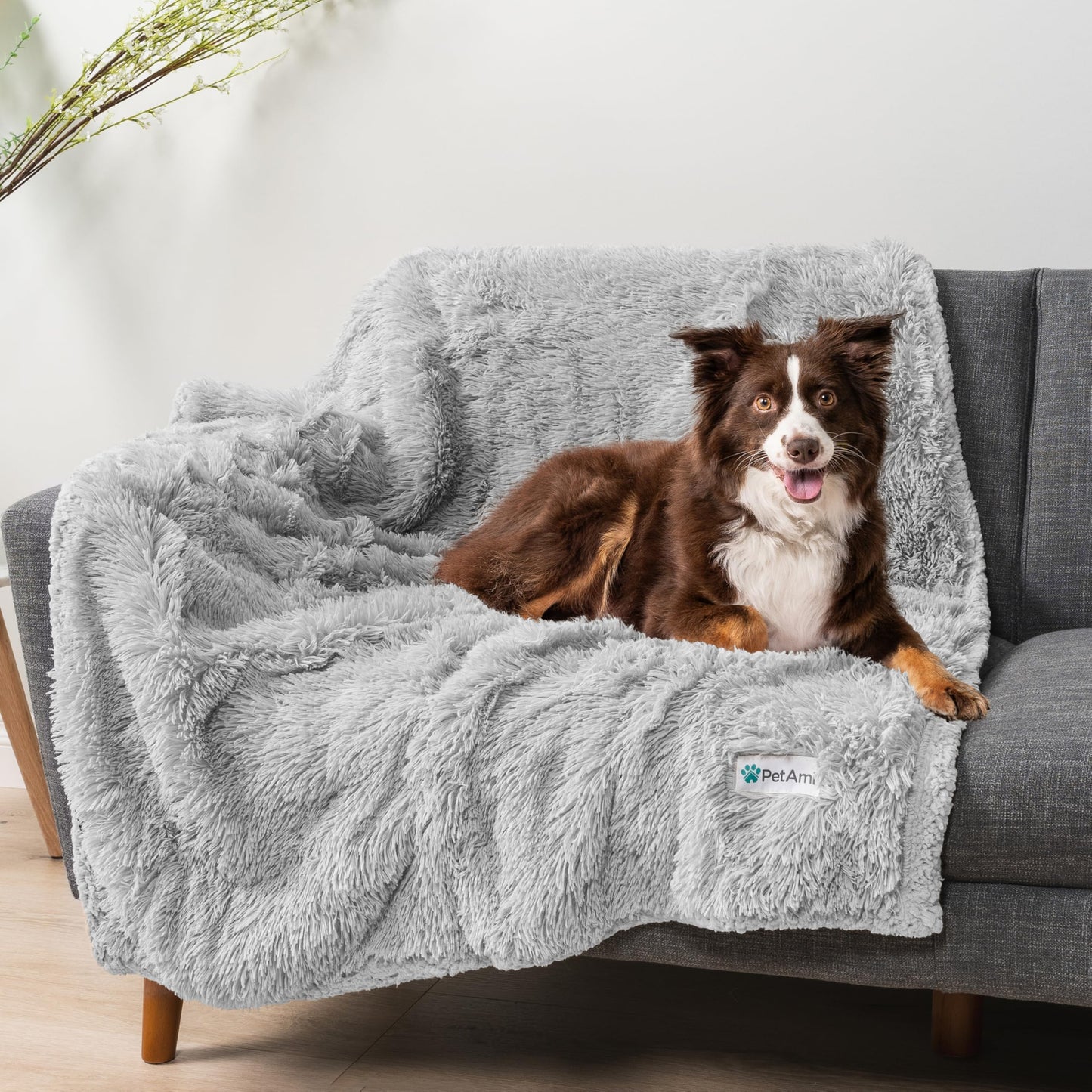 PetAmi Waterproof Dog Blanket for Medium Large Dogs, Calming Fleece Cat Blanket, Couch Protector Washable Sherpa Faux Fur Pet Throw for Puppy, Soft Reversible Leakproof 40x60 Light Gray