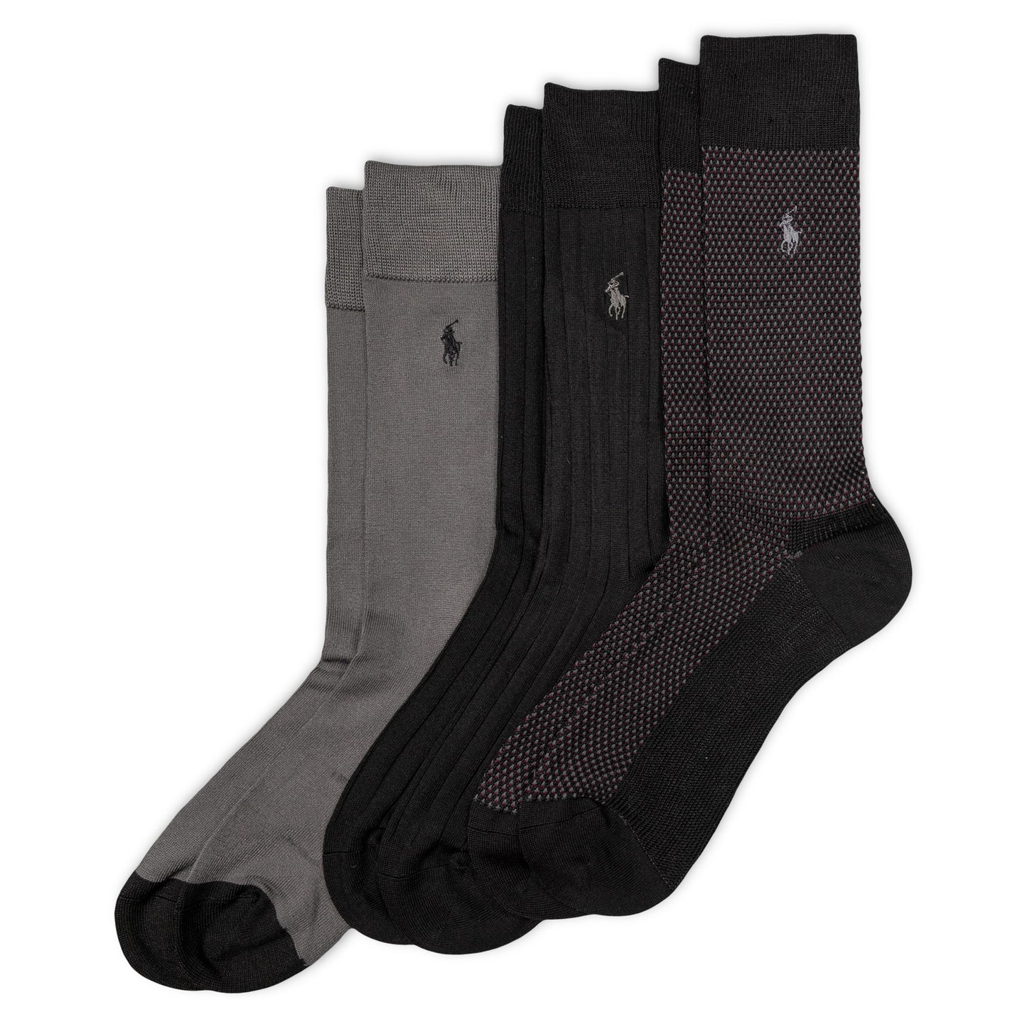 POLO RALPH LAUREN Super Soft Birdseye Dress Crew Socks - 3 Pair Pack - Signature Embroidered Pony & Heel-toe Reinforcement, Black, 12-17