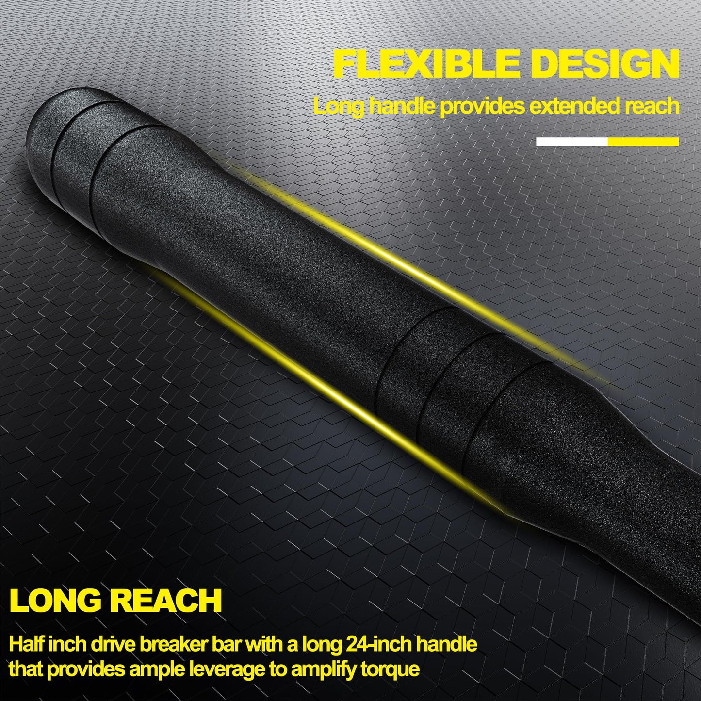 Aiourx 1/2" Drive 25-Inch Breaker Bar, Heavy Duty Extension Breaker Bar with 250° Rotating Head, Laser Etched Marking, Auto and Industrial Use, Conquer Stubborn Fasteners and Nuts