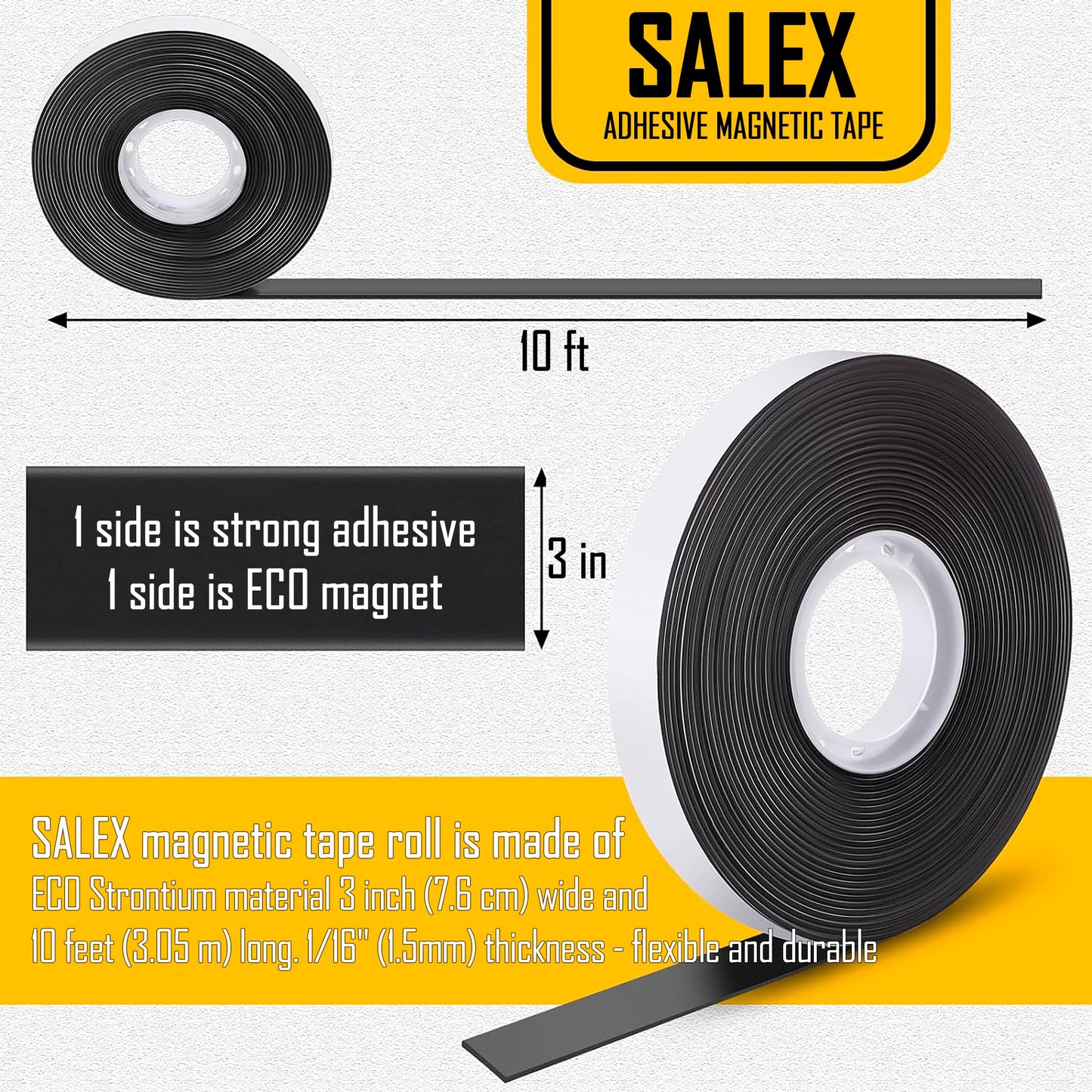 Magnetic Tape with Adhesive Backing 3 inch Wide - Thick 60 mil Magnet Tape Roll to Make Sticky Magnet Strips, Strong Squares, Dots, Flexible Sheets, Cutting Own Fridge Magnets, Crafts