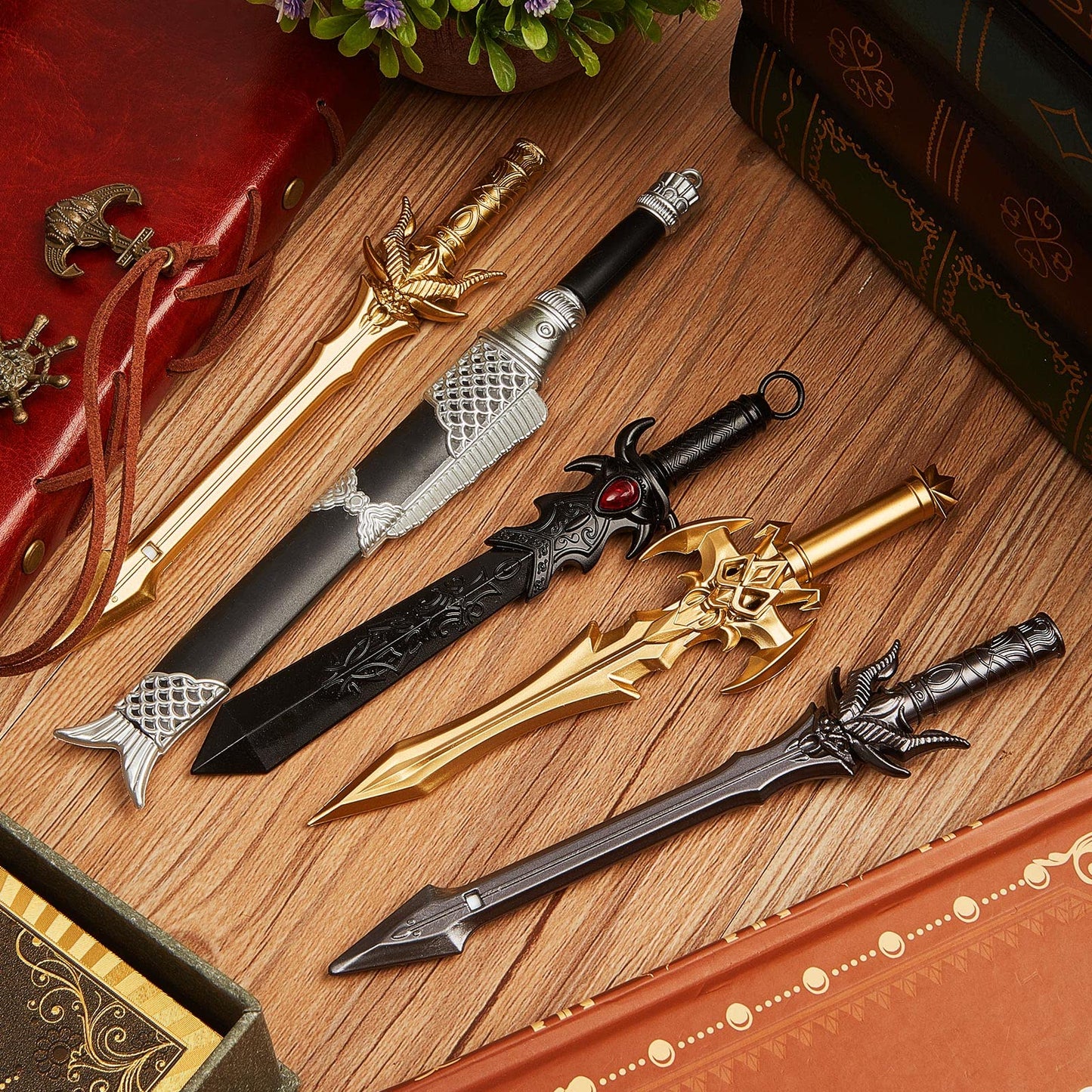 Yexiya 24 Pack Ancient Sword Pens Set Gel Ink Novelty Fun Cool Sword Plastic Gel Ink Cool Pens for Christmas Birthday Party Presents and Writing Random Style