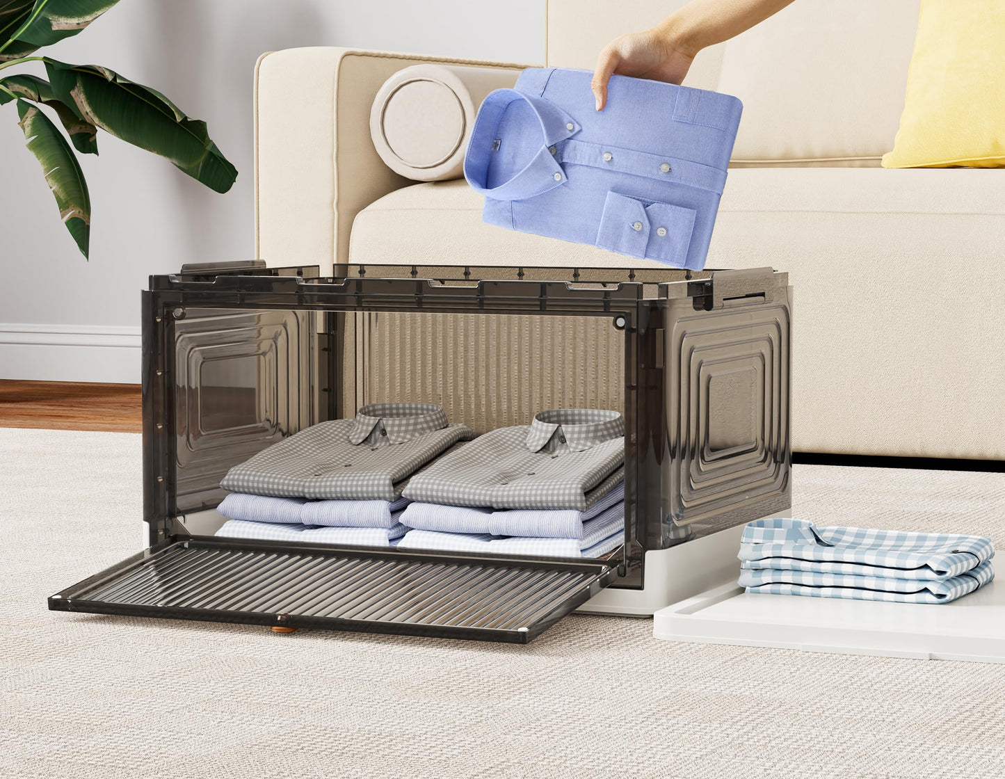 HOMIDEC Closet Organizers, 3 Tiers with a Top Lid, Wardrobe Closet with Wheels, Closet Organizers and Storage for Clothes, Stackable Closet Storage Bins, for Living Room, Bedroom, Dove Gray 33L*3 Pack