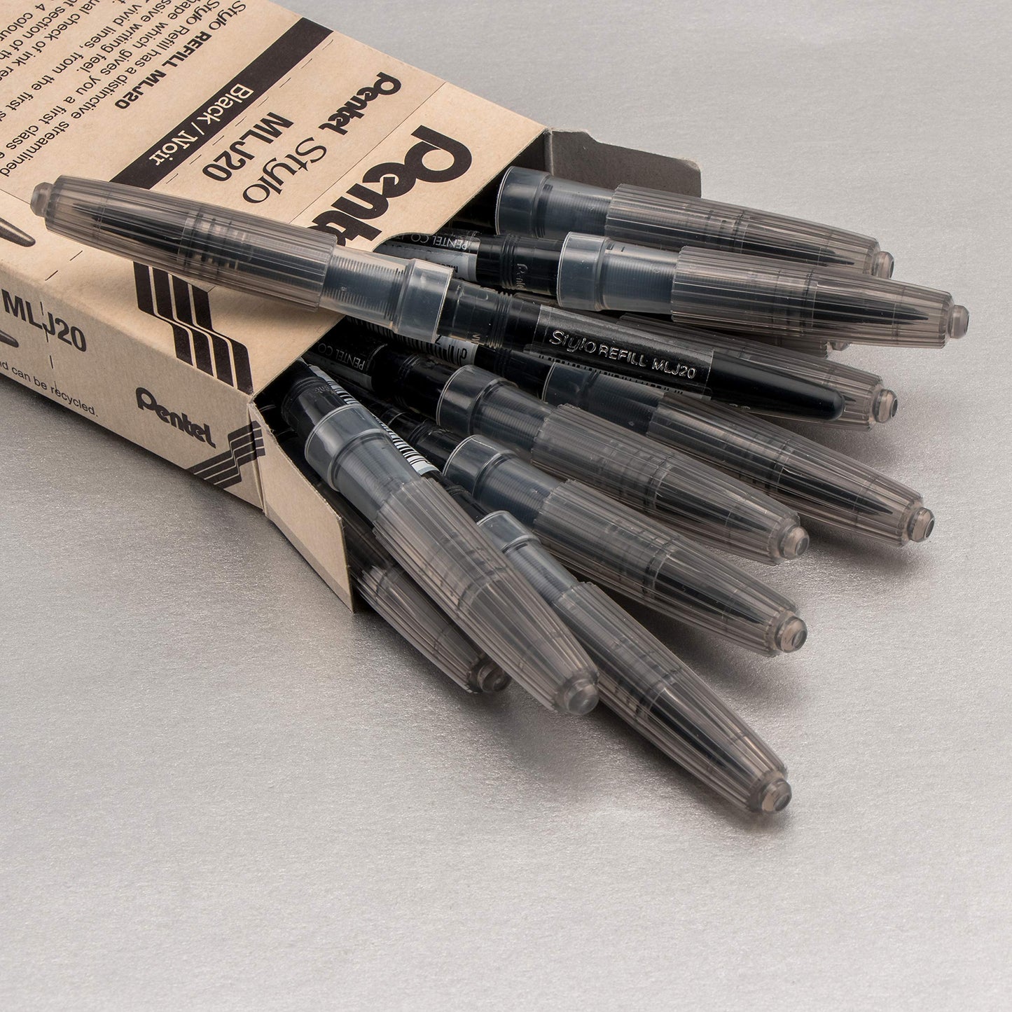 Ink Refills for Pentel Tradio Fountain Pen (TRJ50), Black Ink, MLJ20-A, Box of 12