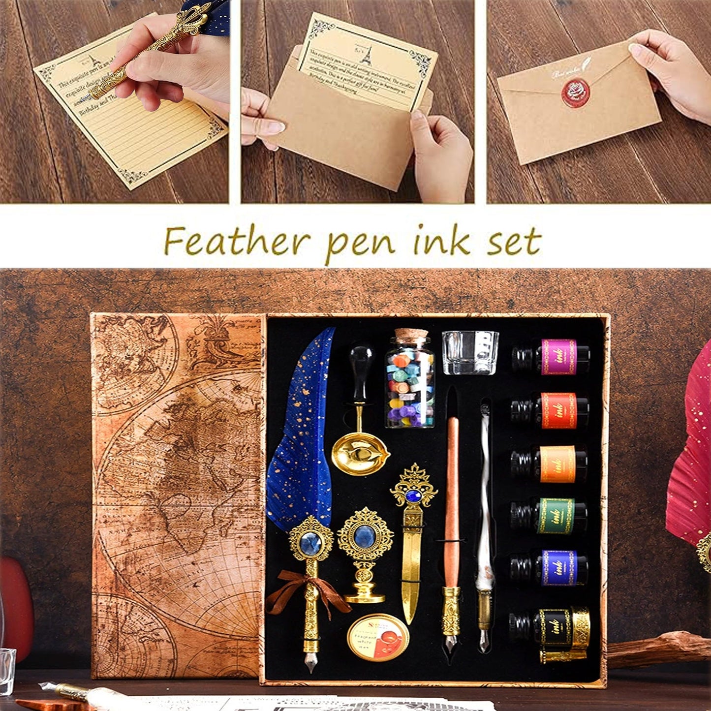 Calligraphy Pens Gift Set - Caligraphy Pen Kits Calligraphy Set For Beginners&professional Include Glass And Wooden Dip Pen, Feather pen,Wax Seal Stamp Kit,Various Sizes Of Nibs