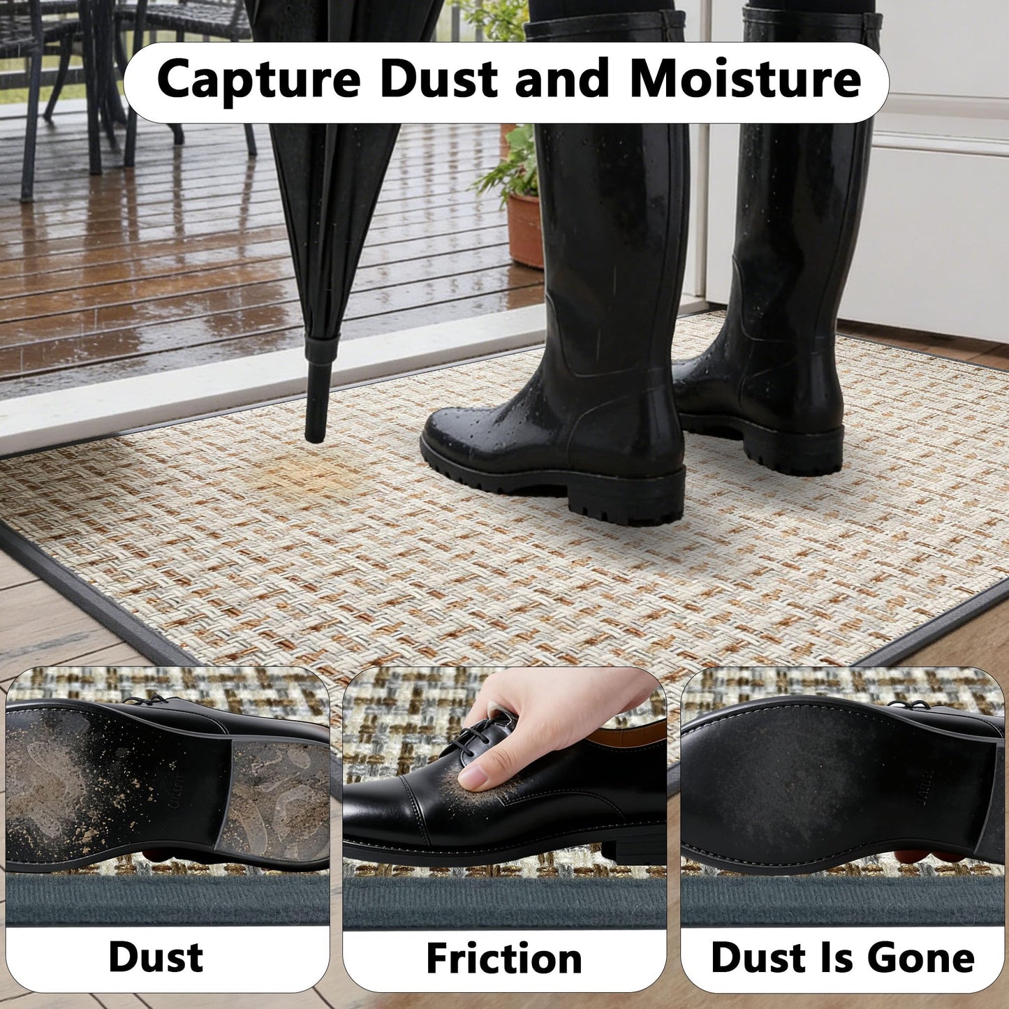 NeEnjoyko Doormat Front Door Mat Indoor Entrance 36"x59" Washable Dirt Resistant Absorbent Non-Slip Rubber Backing Durable Low-Profile Easy Clean Rug for Entryway Kitchen Inside, Beige