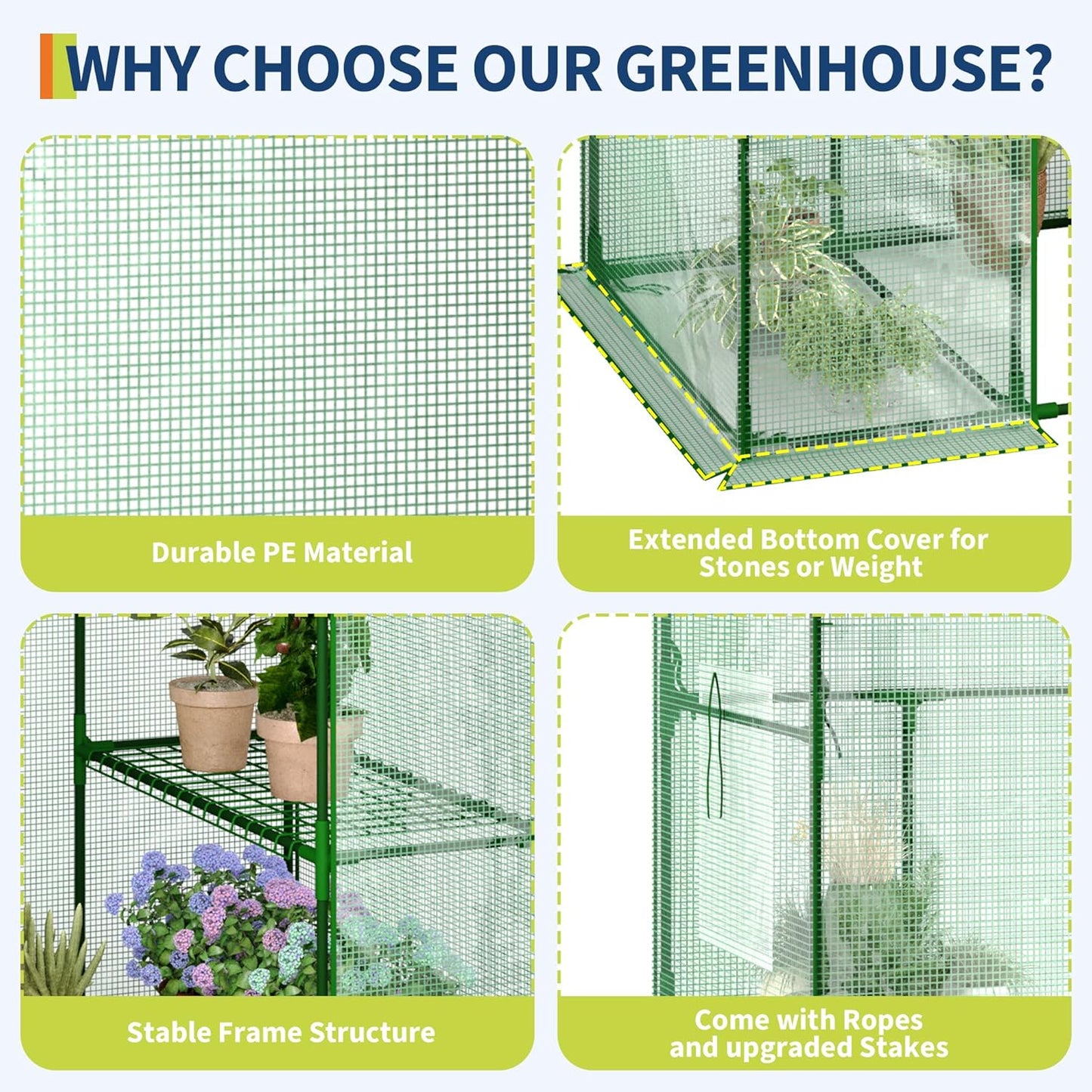 Greenhouses for Outdoors with 4 Wire Shelves, 57 x 29 x 77 in Portable Greenhouse with Thicken PE Cover, Roll-up Zipper Door, Walk-in Green Houses for Seedling Flowers Growing