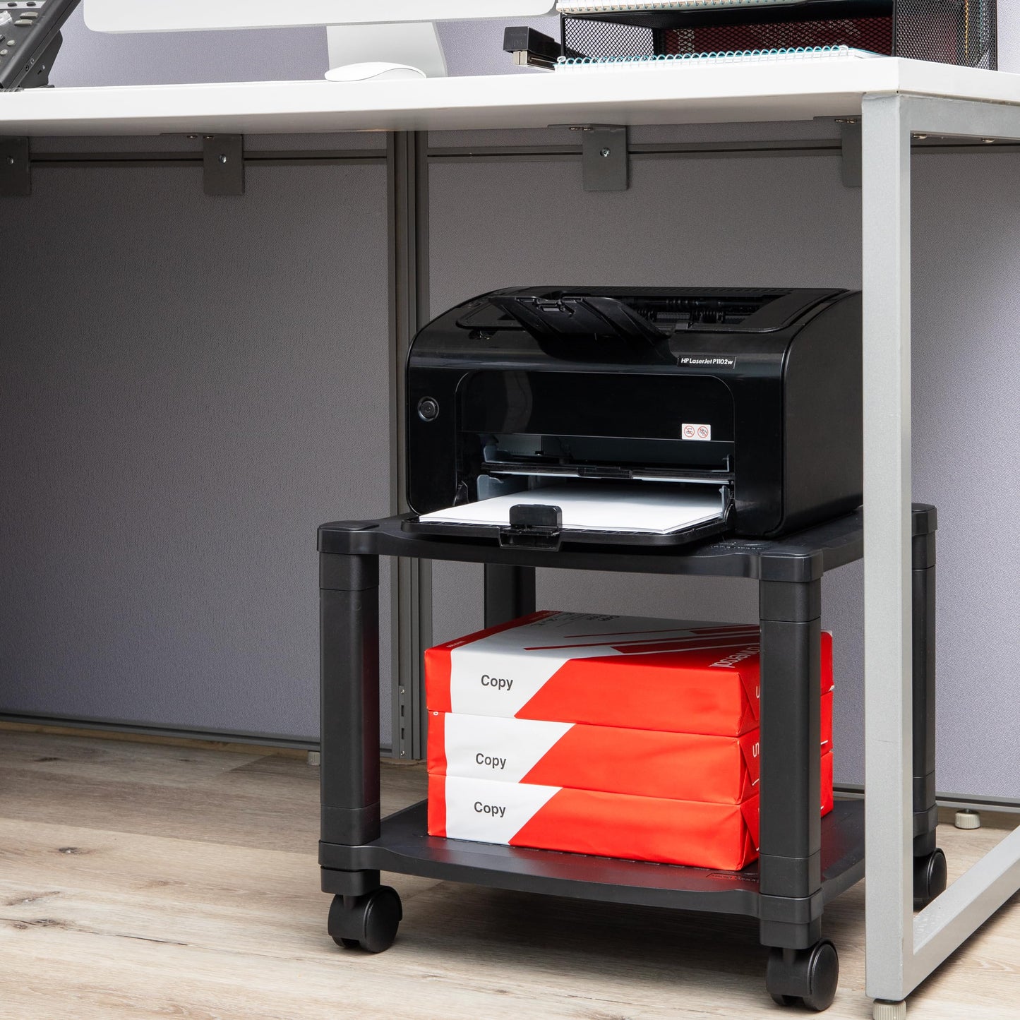 Mind Reader Rolling Printer Cart, Utility Cart, Printer Stand, Under Desk Storage, Office, 17.25" L x 13.5" W x 14.25" H, Black