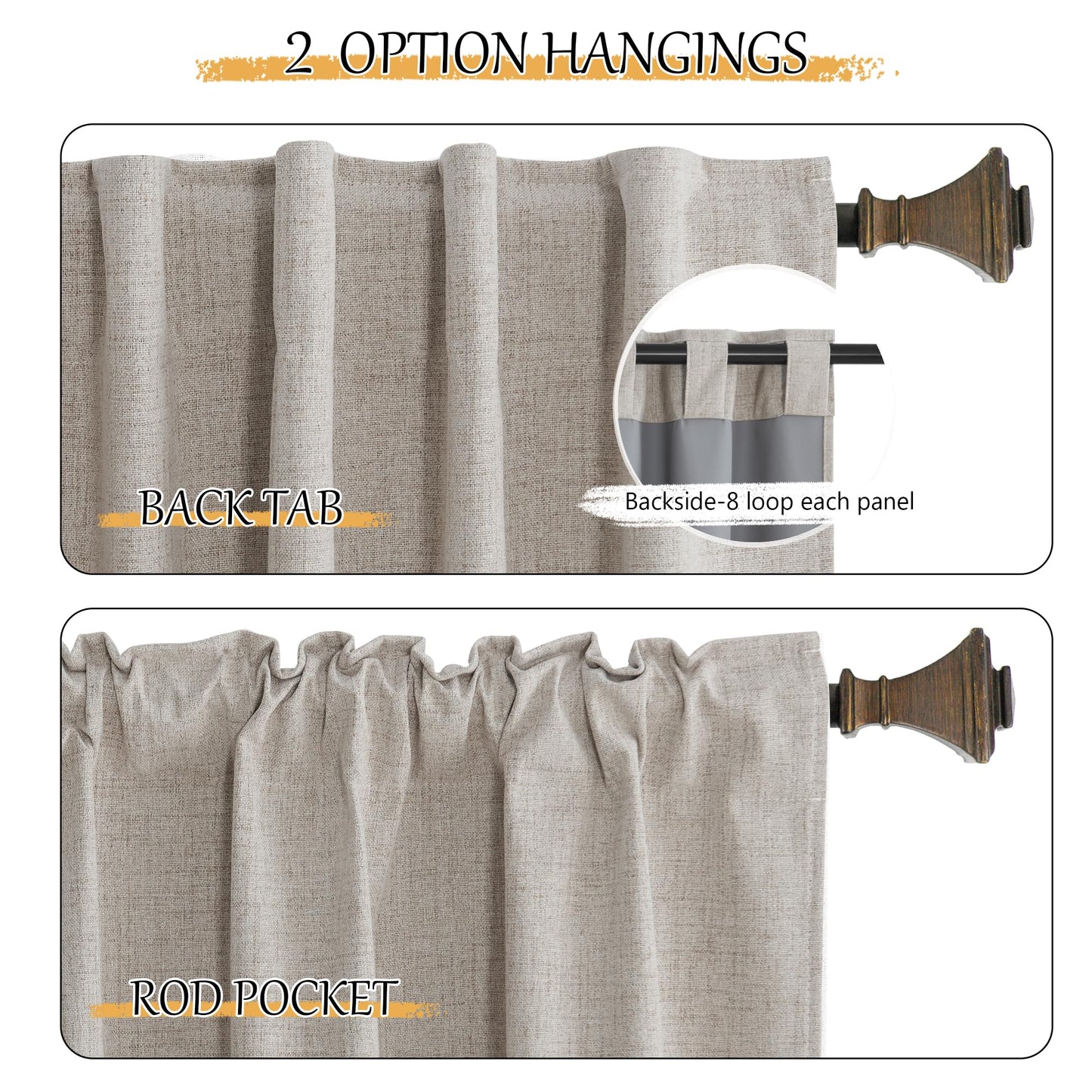 StangH 100% Blackout Curtains for Bedroom, Natural Linen Beige Curtains 84 inches Long Solid Thermal Insulated Farmhouse Drapes for Living Room Sliding Glass Door Nursery, W52xL84, 2 Panels