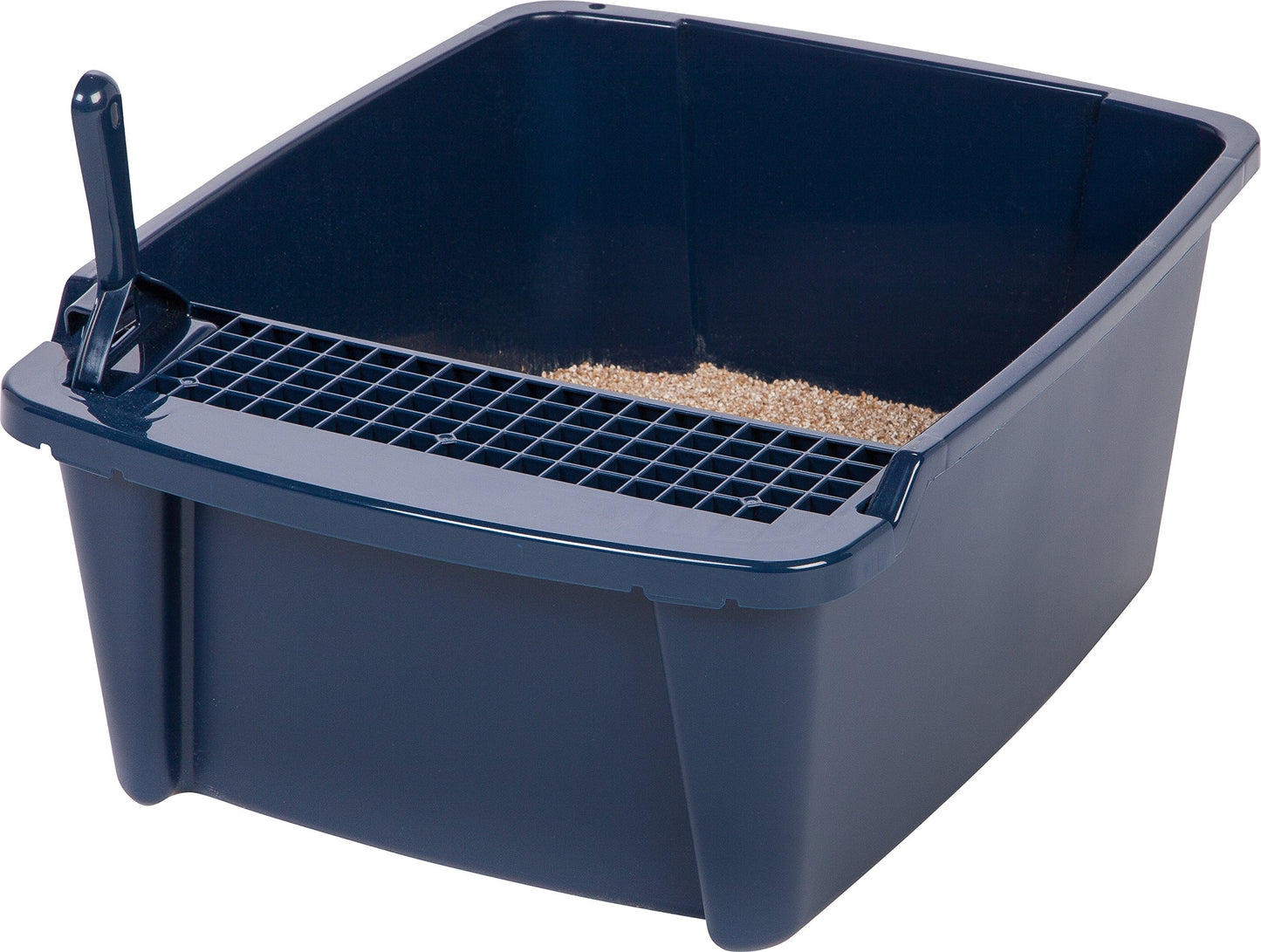 IRIS USA Covered Cat Litter Box with Scoop, Front Door Flap, Enclosed Kitty Litter Box for Privacy, Portable & Easy to Clean, Navy