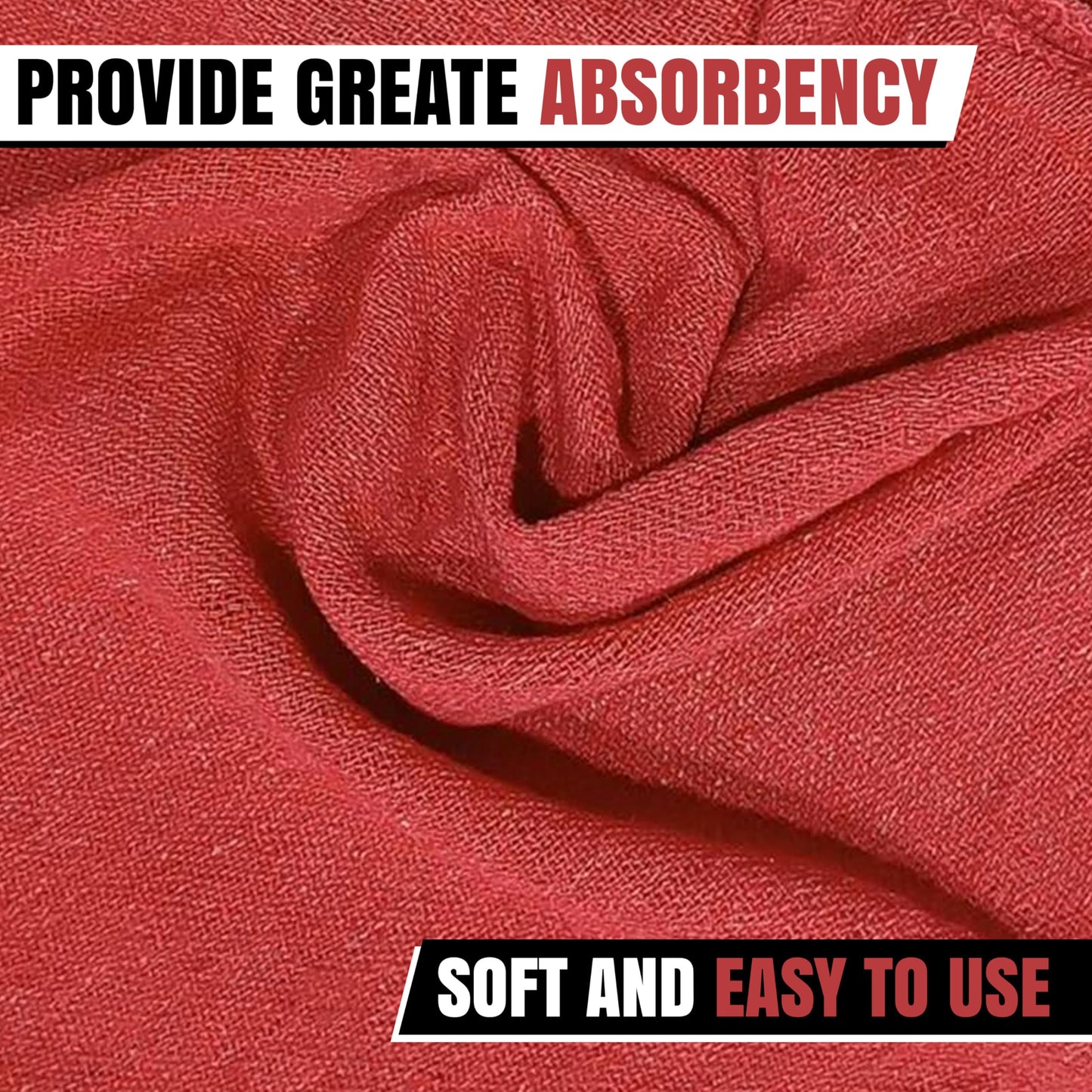 SupremePlus Shop Towels (Red, 25-Pack) - Bulk Cleaning Towel in a Bag, Mechanic Cotton Wipes for Car Maintenance, Auto Mechanics & Garage, Wipe Grease & Oil, Machine Wash & Reusable