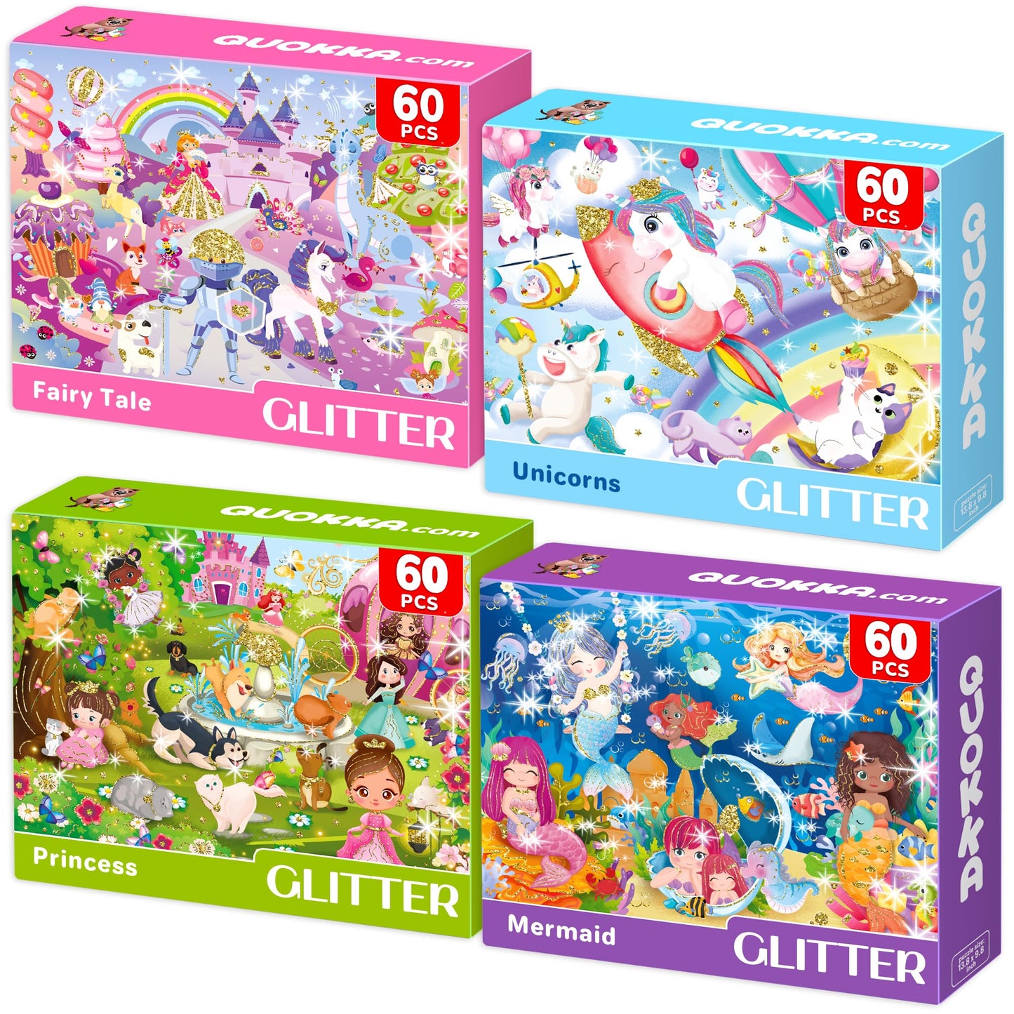 QUOKKA Puzzles for Kids Ages 3-5 - Original - 60 Piece Puzzles for Kids Ages 4-8 - Jigsaw Toddler Puzzle Age 3-5 - Unicorn Princess Animals Toys - Children 4-6 yo - Gift Educational Game