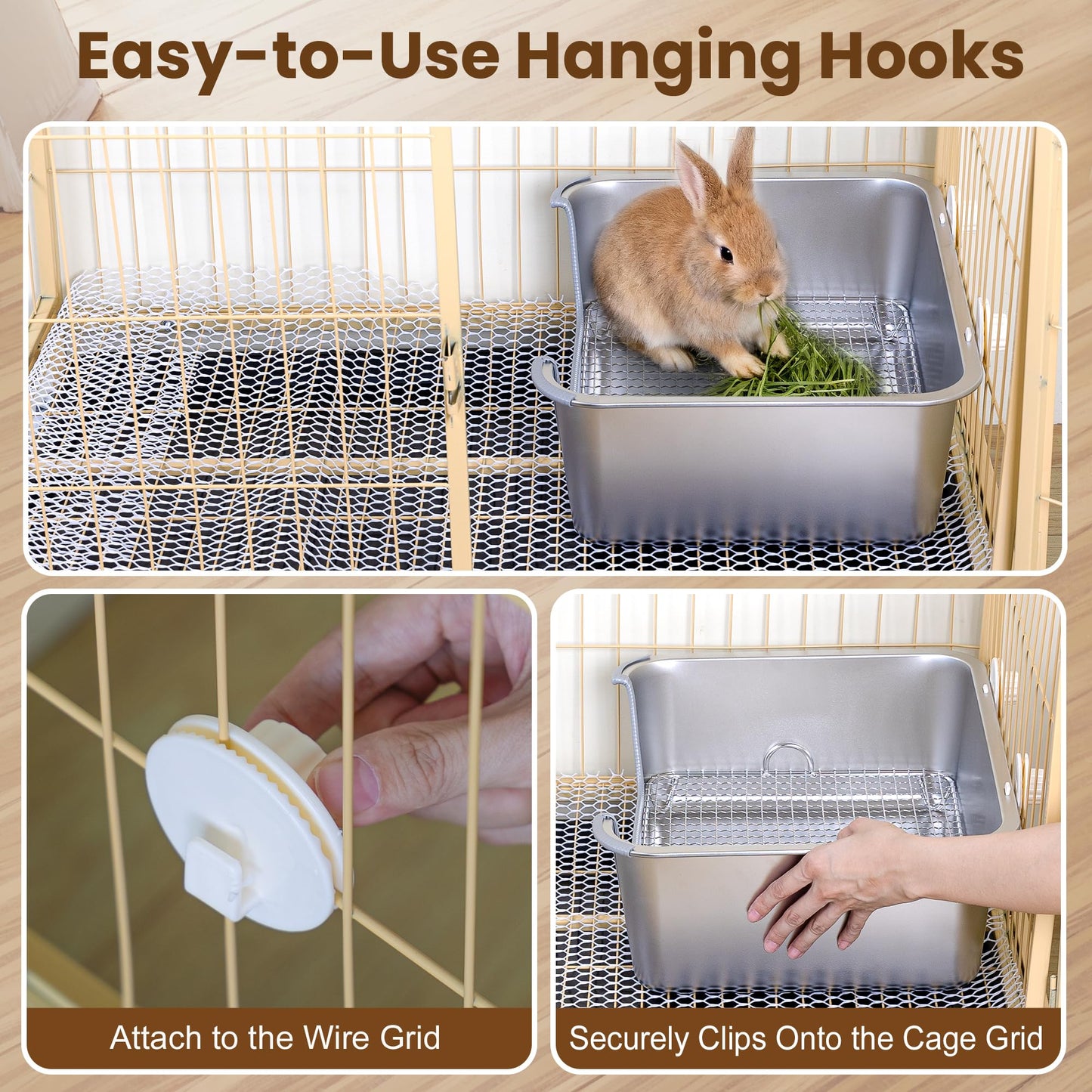 Aothey Rabbit Litter Box, Bunny Litter Box with Hooks & 304 Stainless Steel Sifting Tray, Extra Large, Easy to Clean and Odor Control