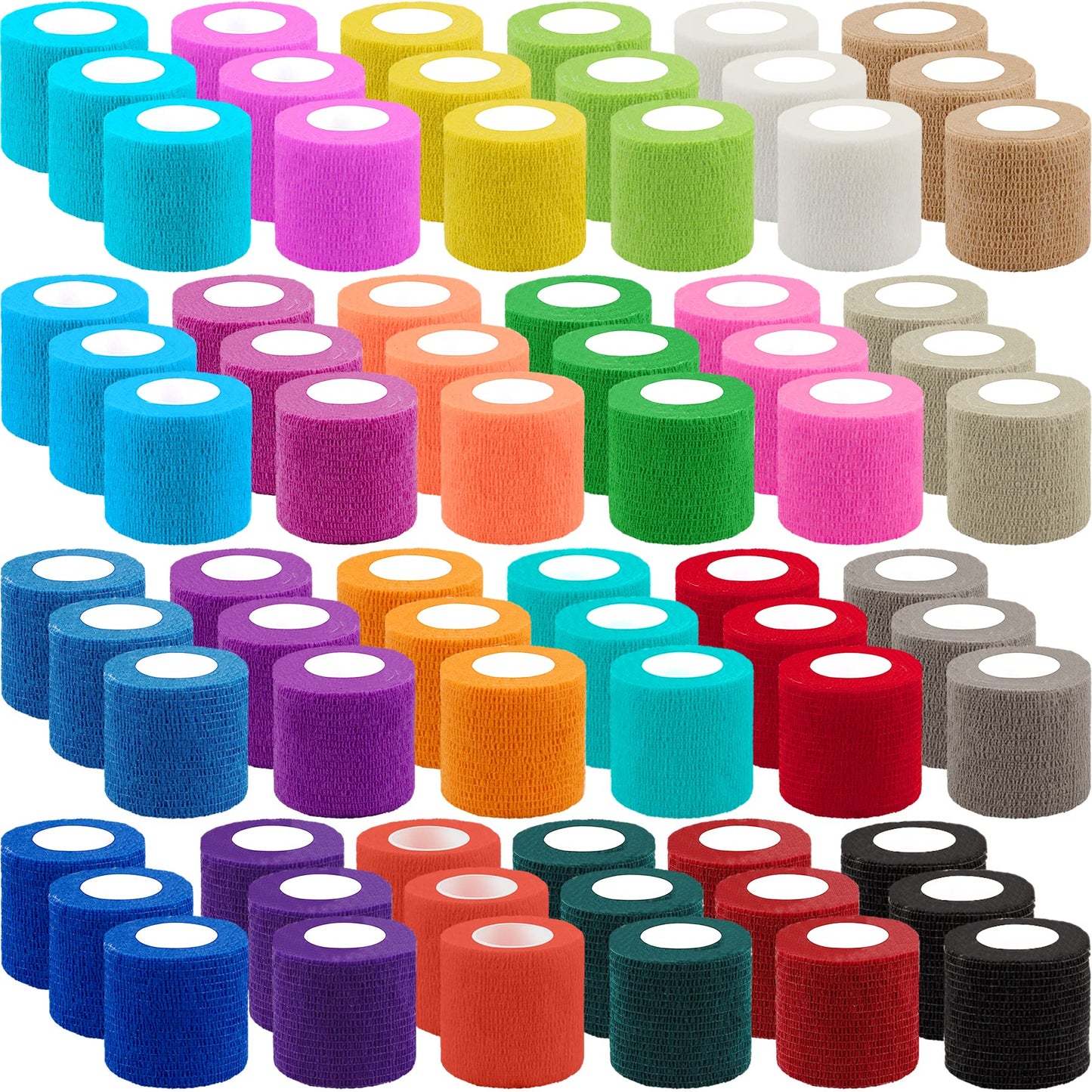 BQTQ 72 Rolls Self Adherent Bandage Cohesive Wrap Athletic Tape 2" x 5 Yards Breathable Stretch Wrap Sports wrap Cohesive Bandage Tape Roll for Ankle Sprains & Swelling,Human, Animals(Rich Color)