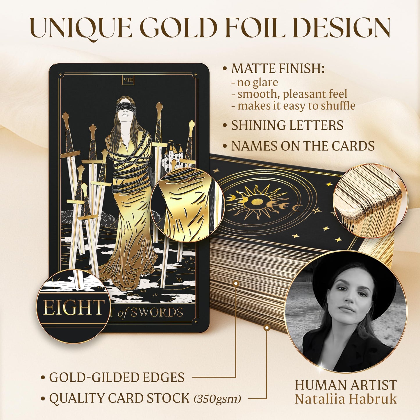 Tarot Cards with Guide Book - 78 Gold Tarot Cards for Beginners Tarot Deck Set - Classic Tarot Deck with Guidebook