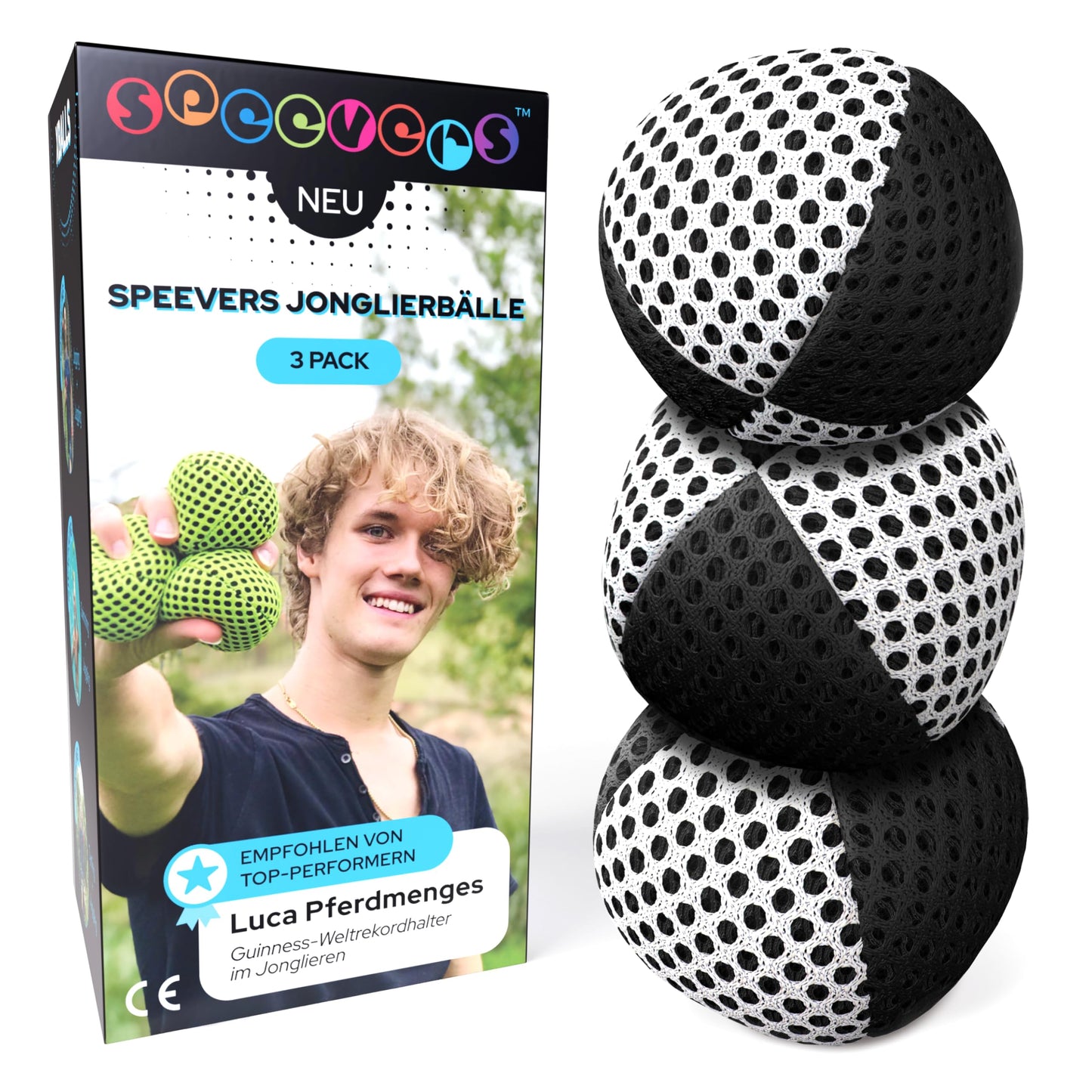 Xballs Juggling Balls Professional Set of 3 120g - 14 Beautiful Colors Available - Juggle Balls for Kids Beginners, Adults - 2 Layers of Net 4 Panels Carry Case (Black - White)