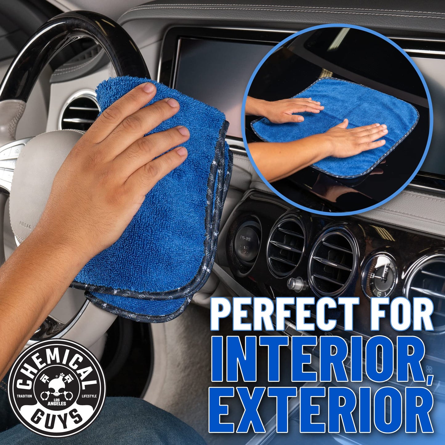 Chemical Guys Professional Grade Premium Microfiber Towels, Blue (16" x 16") (Pack of 12) - Safe for Car Wash, Home Cleaning & Pet Drying Cloths