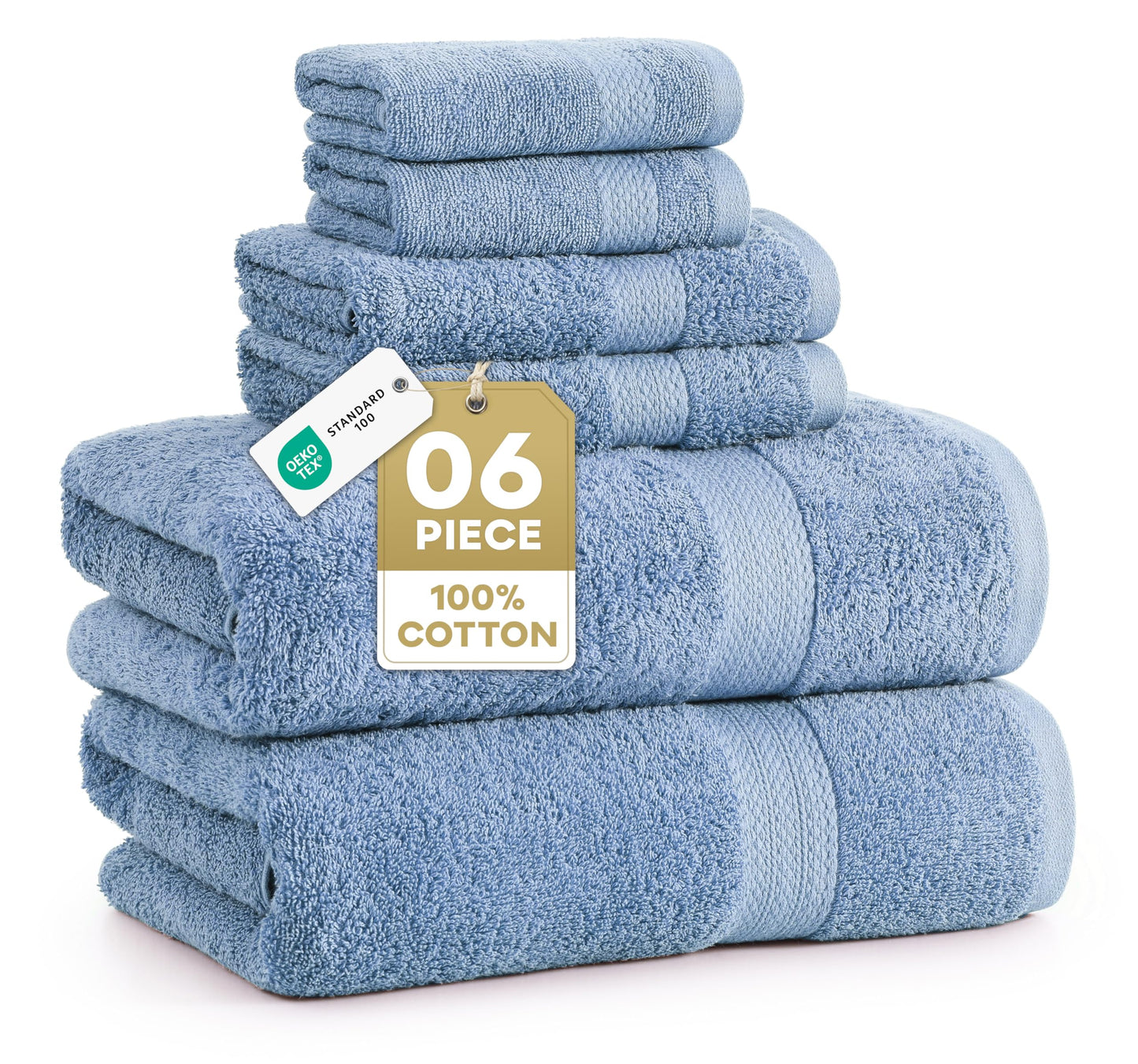 6 Piece Bath Towel Set - 100% Cotton Bathroom Towels, Extra Large Bath Towels, Hotel Towels, 2 Bath Towels Bathroom Sets, 2 Hand Towel for Bathroom, 2 Wash Cloths for Your Body and face - Allure